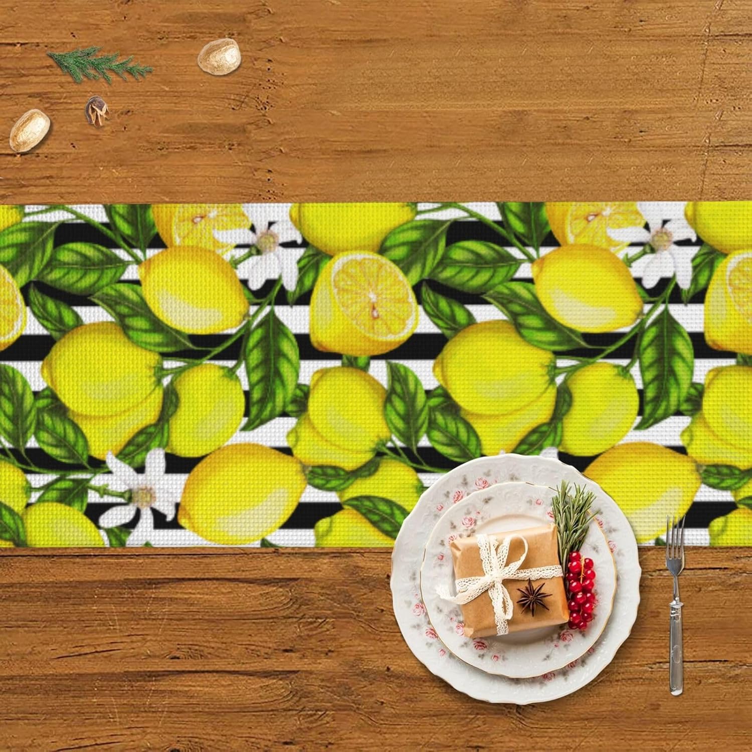 Camino de mesa de Navidad de limón, decoración de mesa de comedor, decoración de Navidad, decoración de interiores del hogar, caminos de mesa de