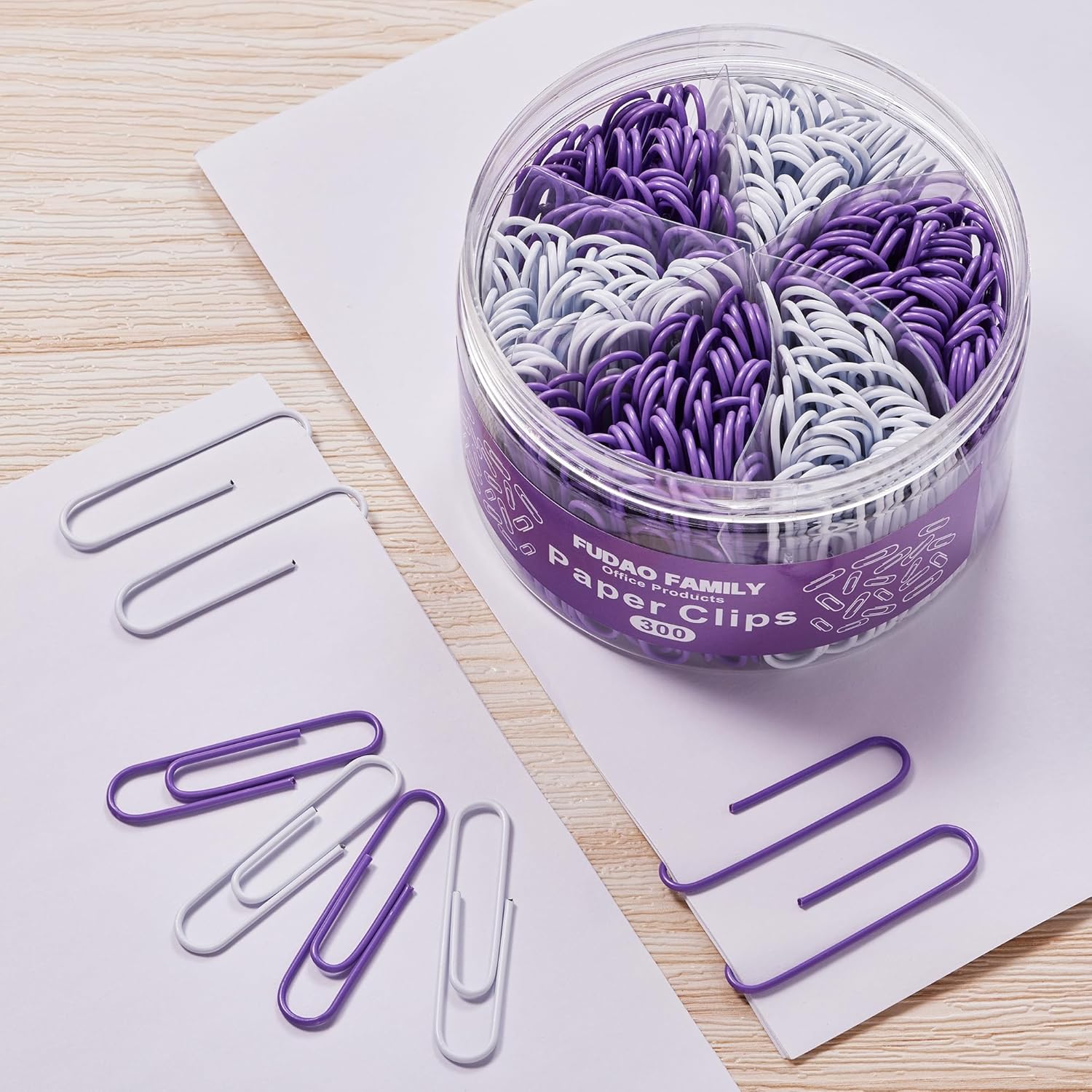 300 clips de papel jumbo, clips grandes de color morado y blanco, clip de papel de 2 pulgadas (1.969 in) para organización de documentos de oficina