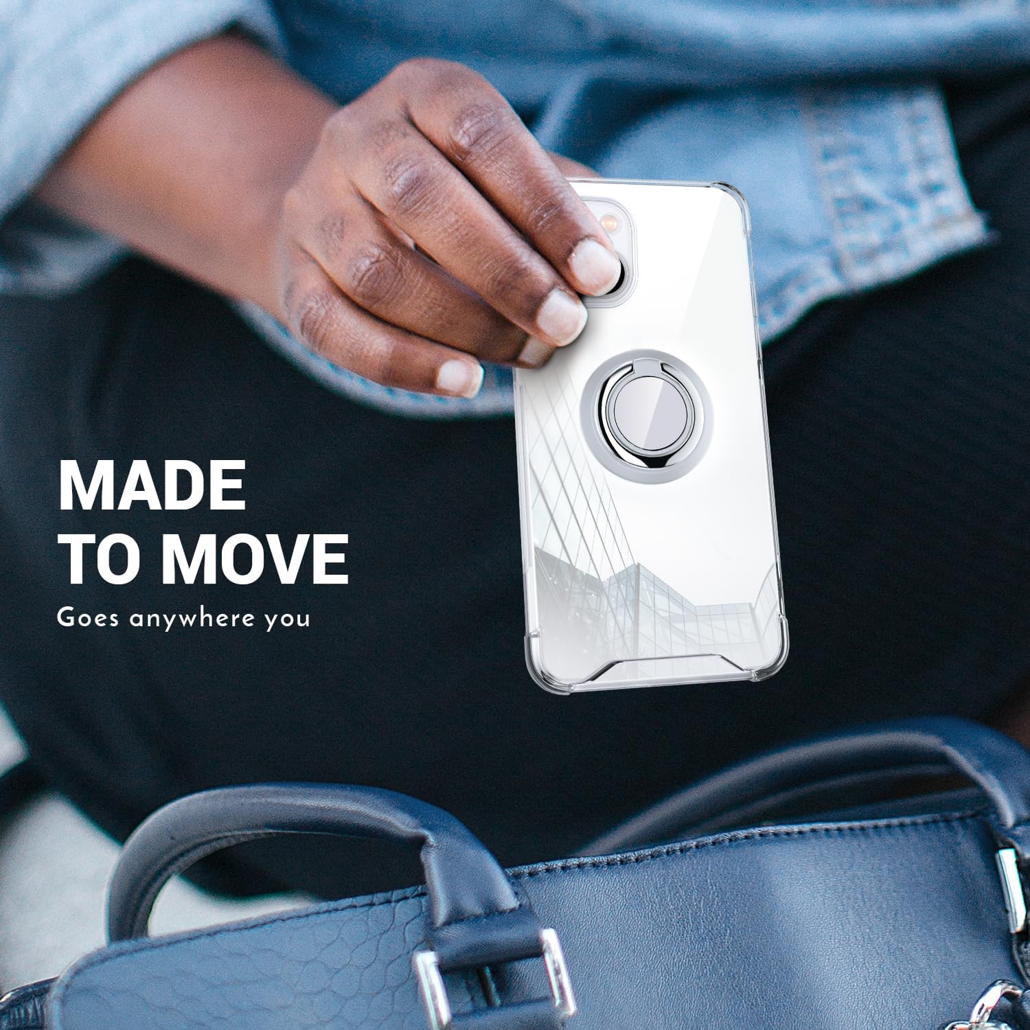 Silverback Funda transparente para iPhone 15 Plus con soporte de anillo, amortiguador de golpes, a prueba de golpes, funda para iPhone 15 Plus de