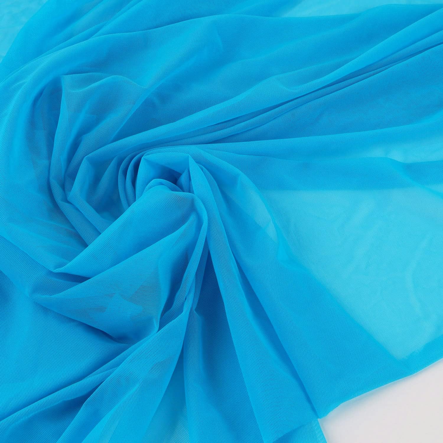 Superfine 4-Way Stretch Net Fabric Nylon Spandex Power Mesh Lightweight Sheer 60″ Wide, a Continuous 5 Yards (Cyan Blue)