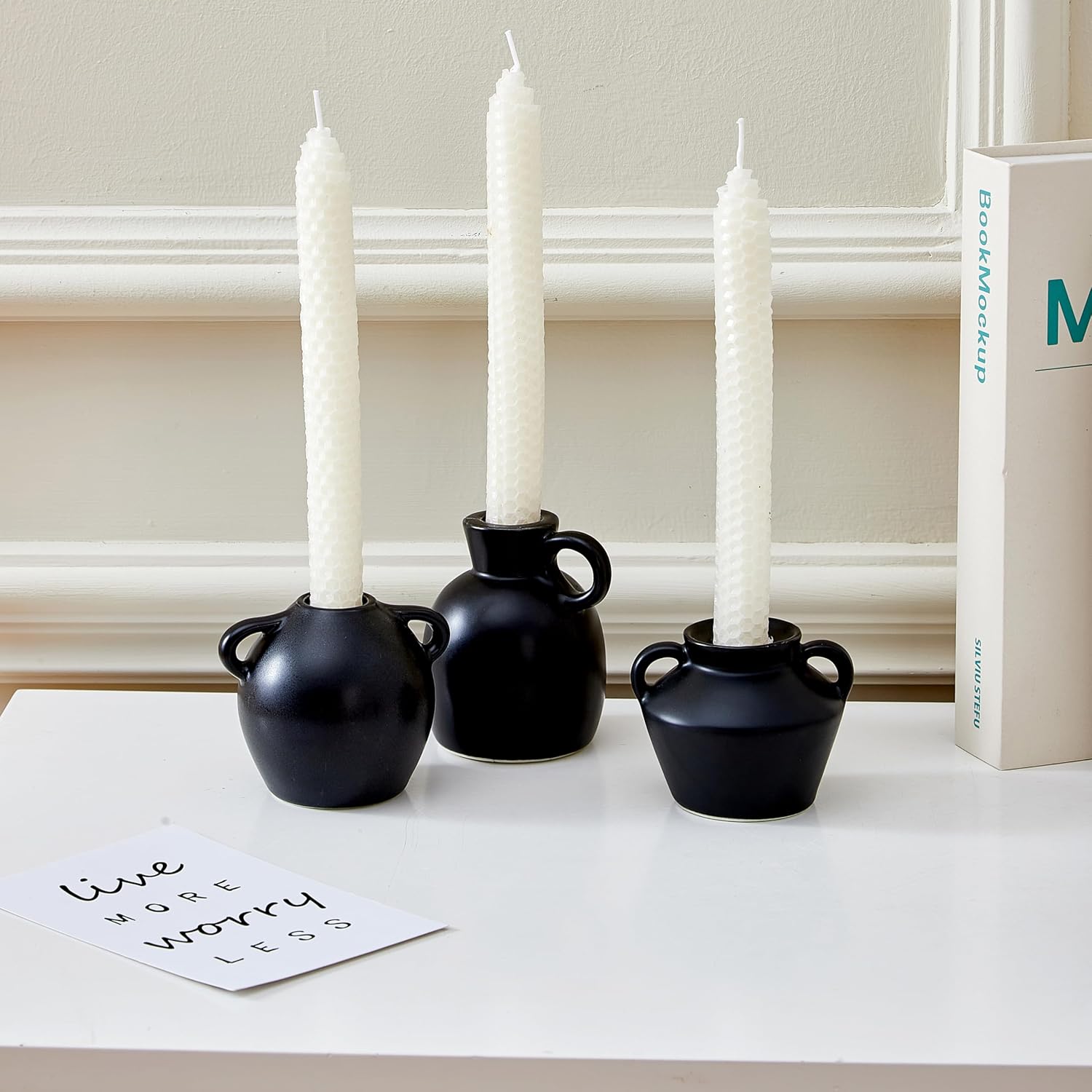 Juego de 3 portavelas de cerámica, juego de portavelas creativo y moderno, centro de mesa, candelabros cónicos para decoración del hogar, boda,