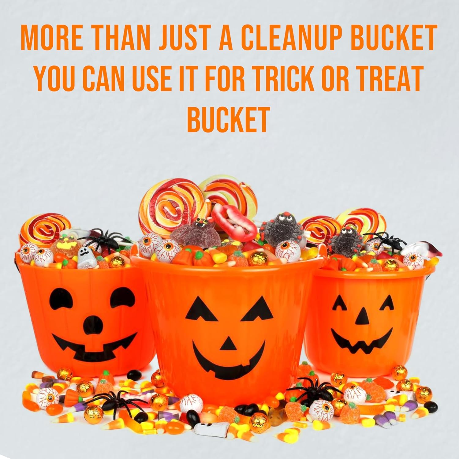 Cubo de calabaza de Halloween y cubierta de mesa con temática de Halloween para una fácil limpieza, cubo de calabaza de plástico para recoger las