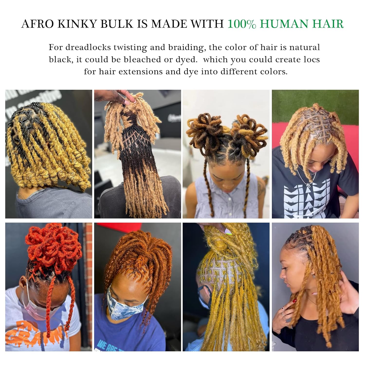 Orientfashion Extensiones de cabello humano rizado afro a granel para extensiones de reparación de rastas, paquete de 1.06 onzas (8 pulgadas, negro