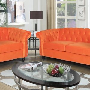 RARZOE Juego de 2 muebles de sala de estar, moderno y contemporáneo con botones copetudos de terciopelo y sofá de dos plazas Chesterfield con brazos RARZOE Juego de 2 muebles de sala de estar, moderno y contemporáneo con botones copetudos de terciopelo y sofá de dos plazas Chesterfield con brazos