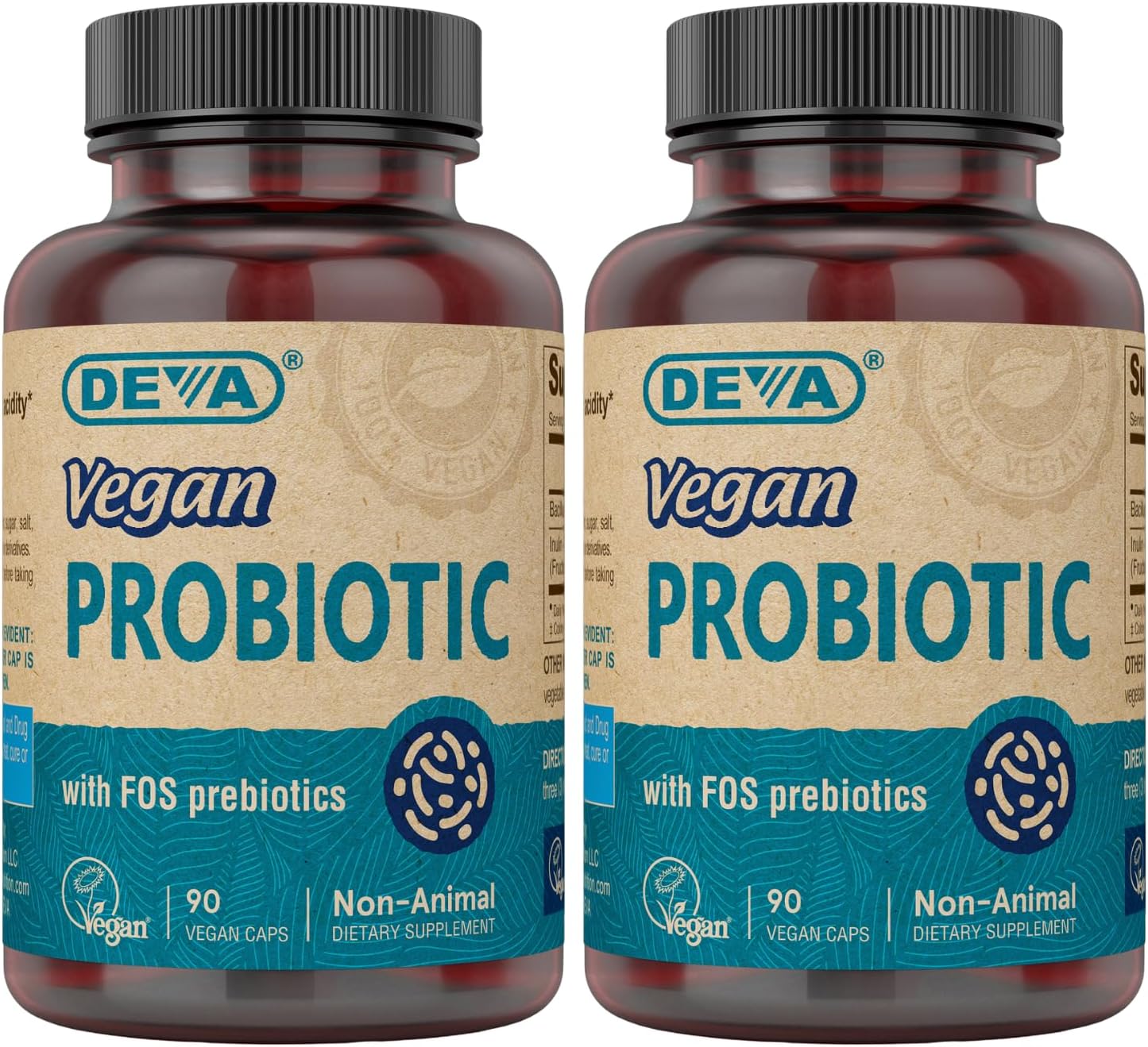 DEVA Suplemento probiótico vegano con prebióticos FOS  2 mil millones de UFC con 100 mg de prebióticos por porción para hombres y mujeres  Sin