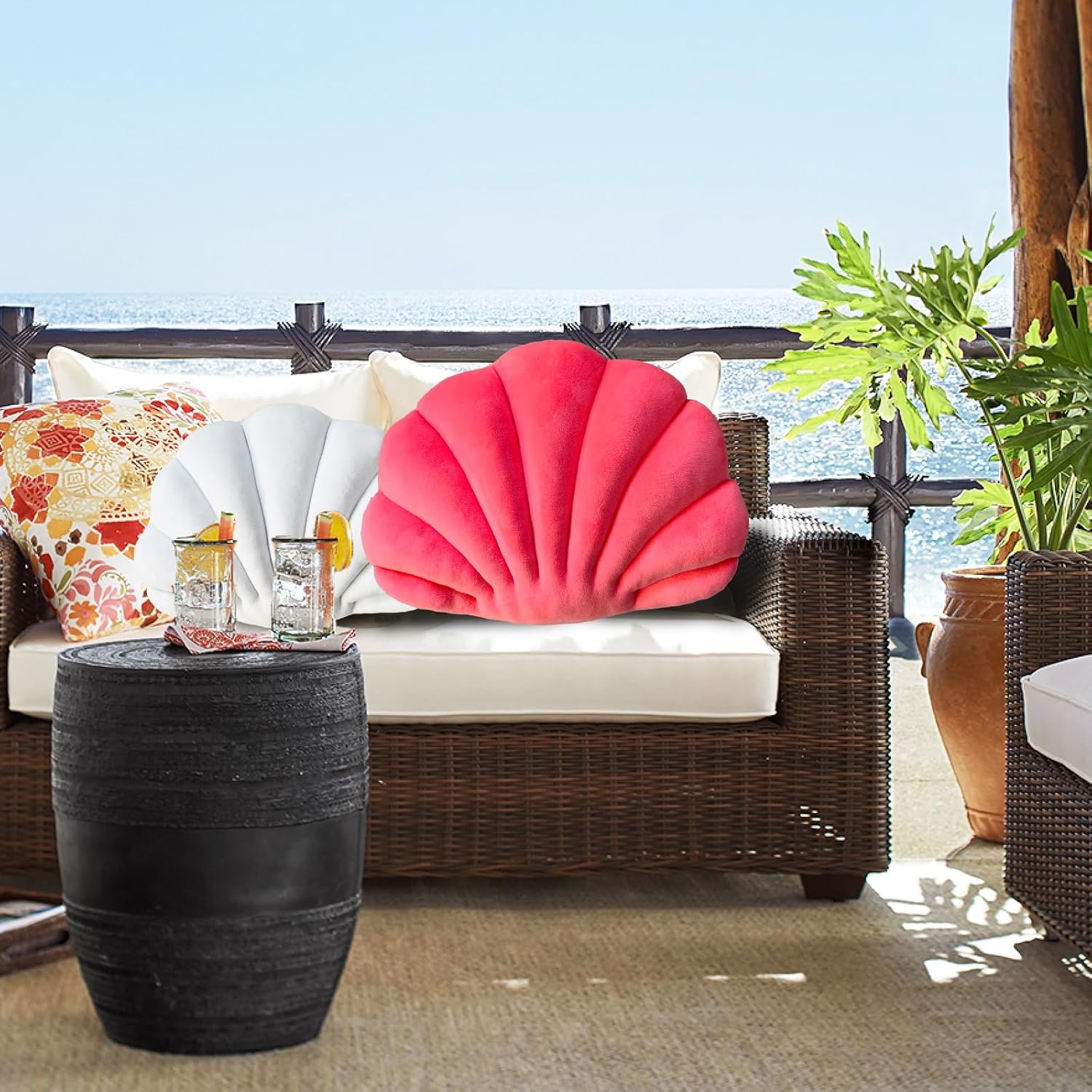 YRXRUS Almohada de concha, almohada negra con forma de concha de mar, almohada en forma de concha de patio, serie Accent Ocean, cojín de terciopelo