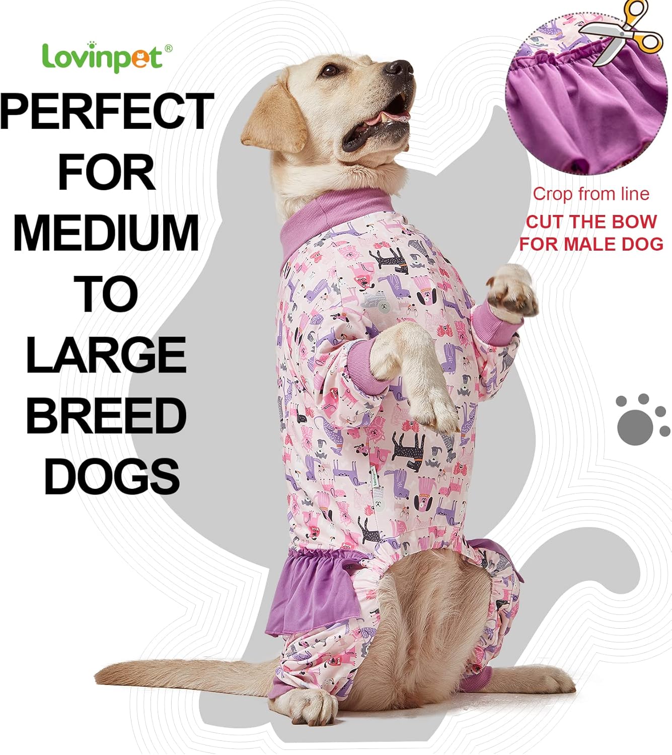 LovinPet Mameluco de manga larga para perros grandes, camisa de algodón de cuello alto, antidesprendimiento, tejido elástico ligero, estampado de