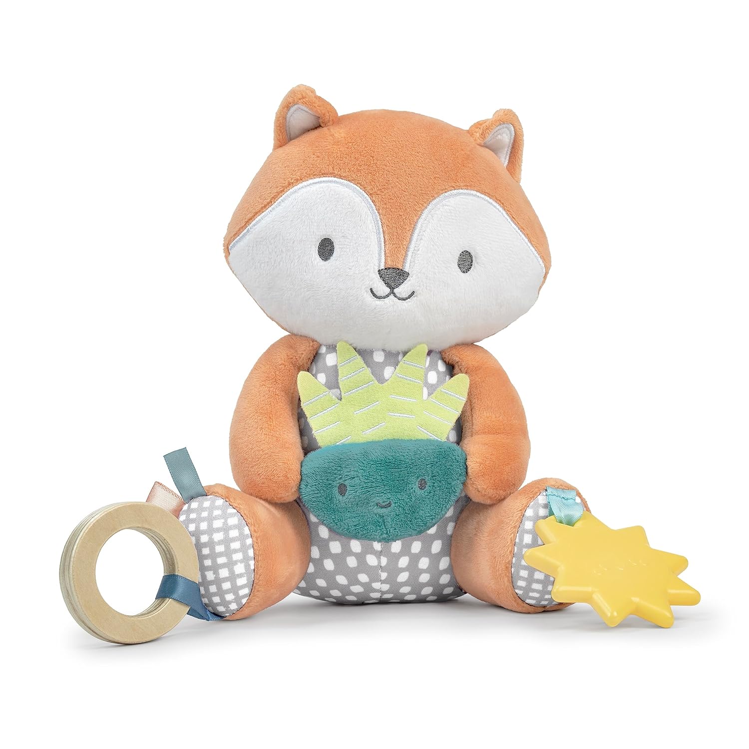 Ingenuity Calm Springs – Mordedera solar de felpa sin BPA, telas multitextura, Kitt The Fox