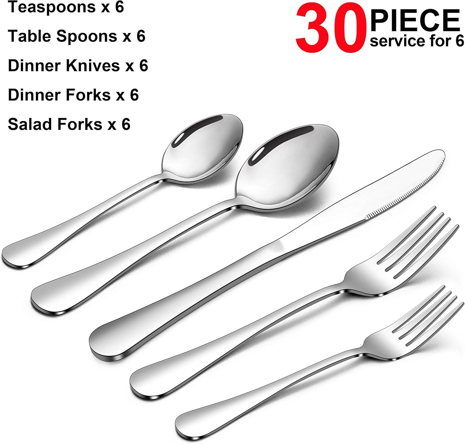 Homikit Juego de cubiertos de 30 piezas para 6, utensilios de cocina de acero inoxidable, incluye cuchilloscucharastenedores, vajilla para el hogar,