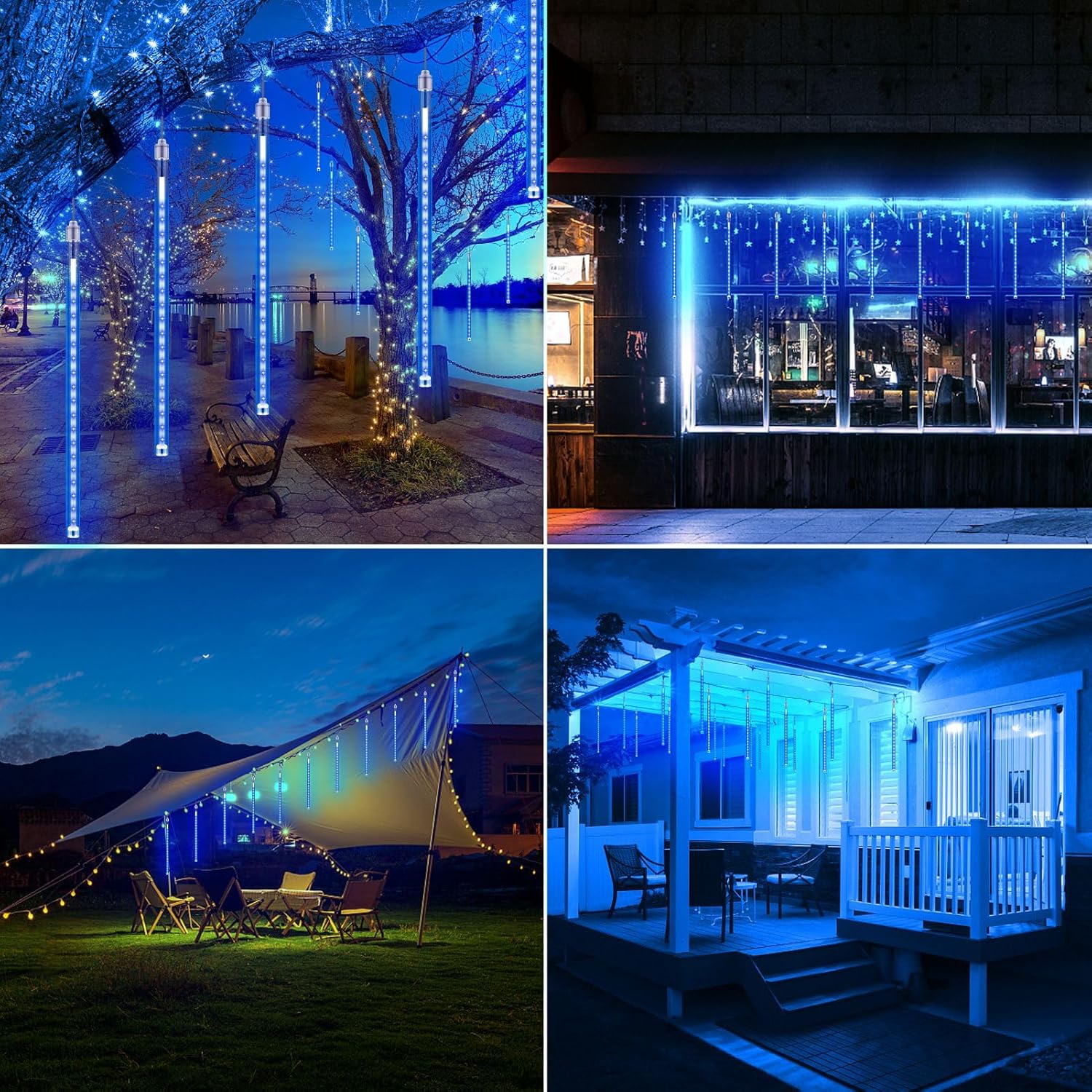 PEMOTech Luces de lluvia de meteoritos, 15 tubos de 11.8 pulgadas, 540 luces LED de Navidad, luces LED de nieve para exteriores, impermeables, luces