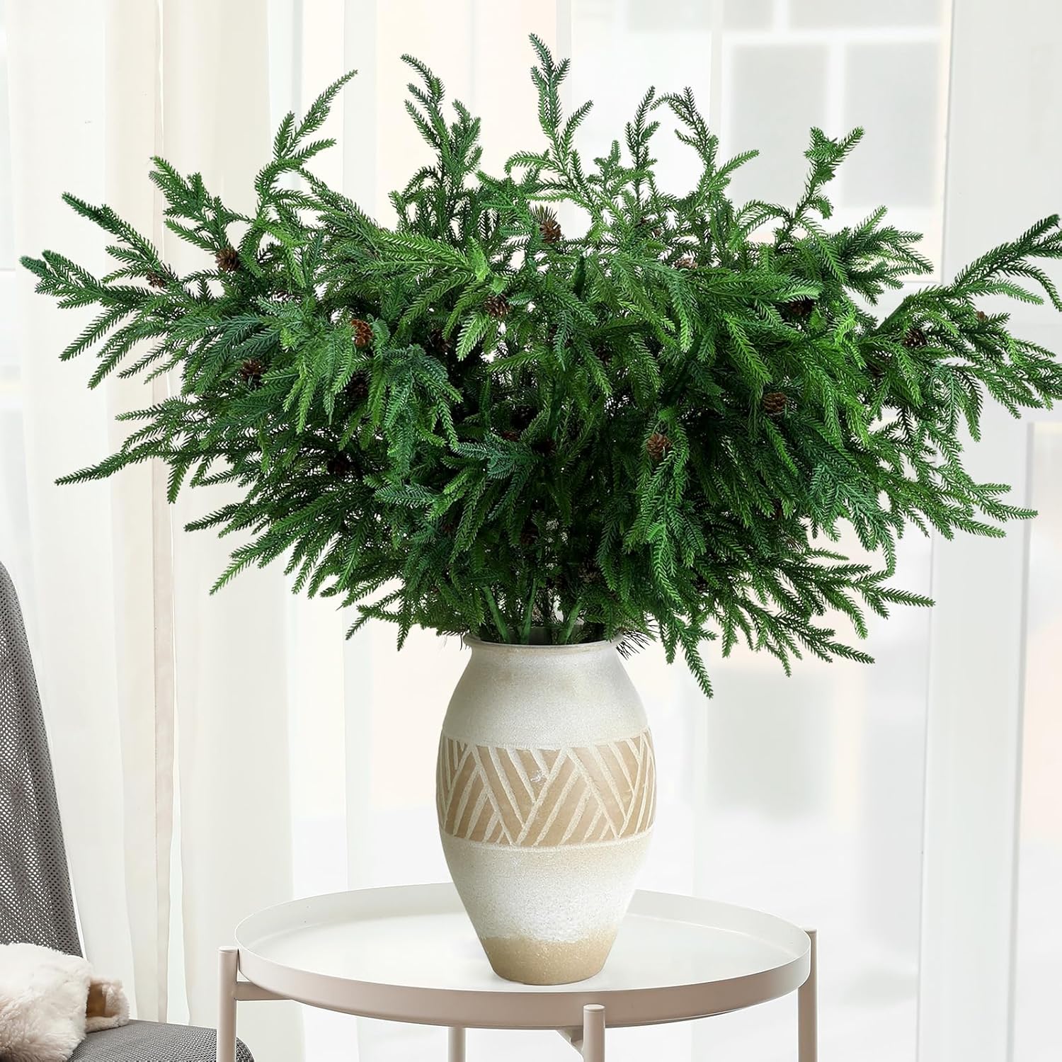 Rama de pino de Navidad de 36 pulgadas con piñas y vegetación para manualidades, guirnalda, corona y decoración del hogar (6 piezas)