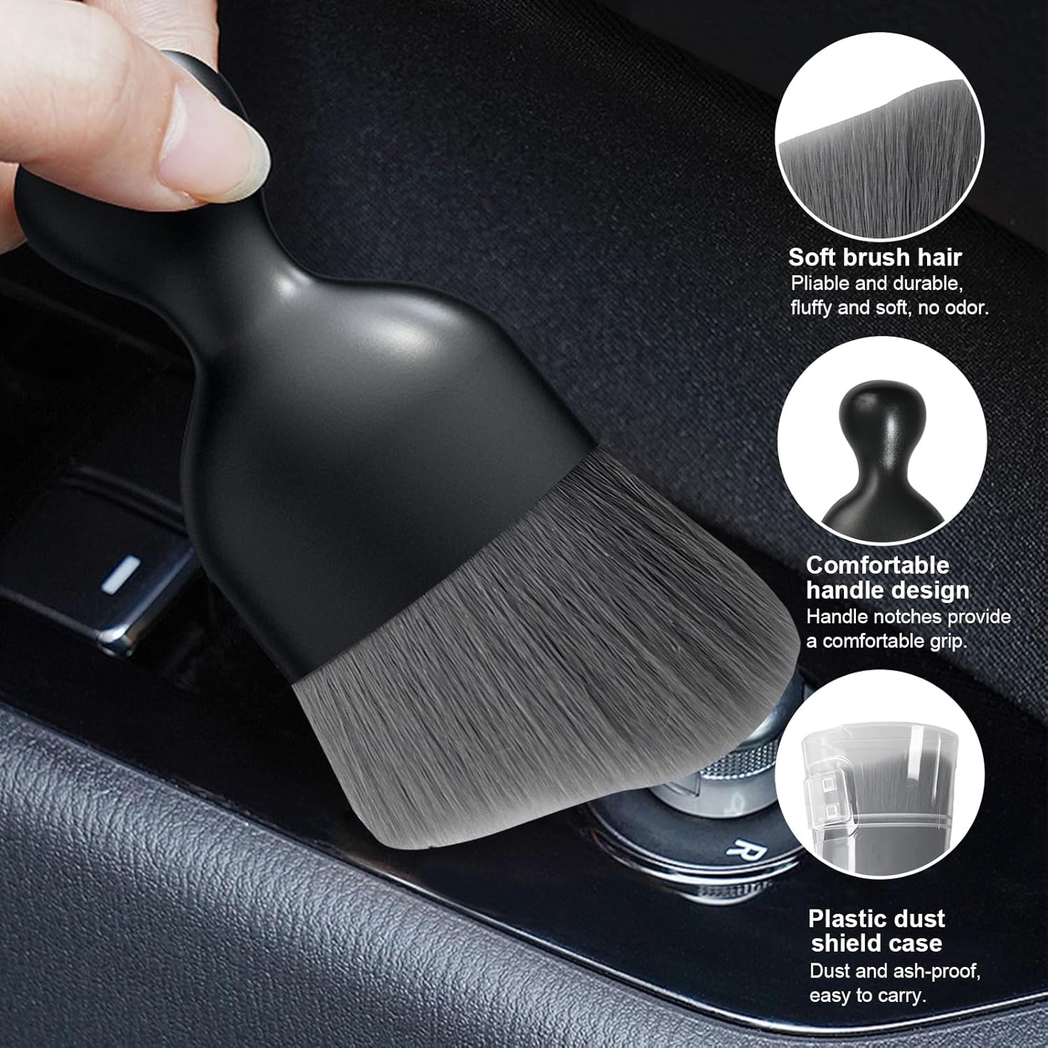 2 cepillos para detalles de automóvil, cerdas suaves curvas, colectores de polvo de eliminación automática, tablero universal del vehículo, rejillas