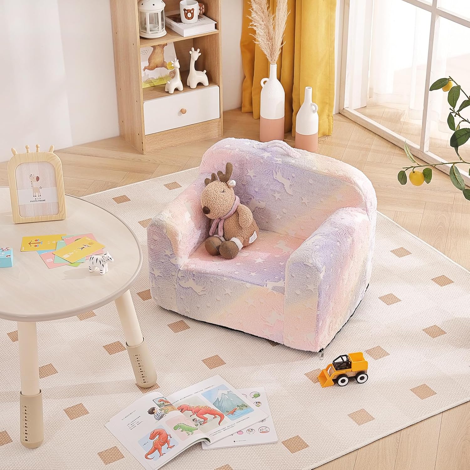 Tiita Sofá para niños, sofá Chirldren con asa de transporte y bolsillos laterales, silla de espuma para niños, silla con reposabrazos para niños,