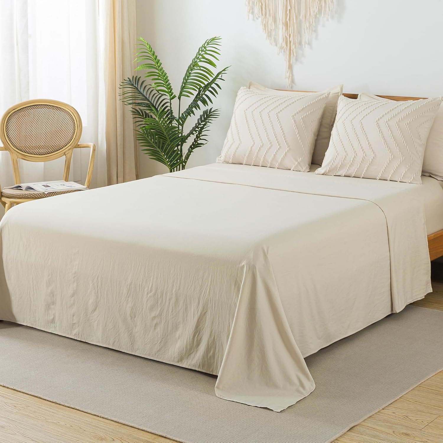 Litanika Juego de edredón beige tamaño King con sábanas, 7 piezas, ropa de cama en una bolsa, juego completo de ropa de cama con edredón, sábanas,