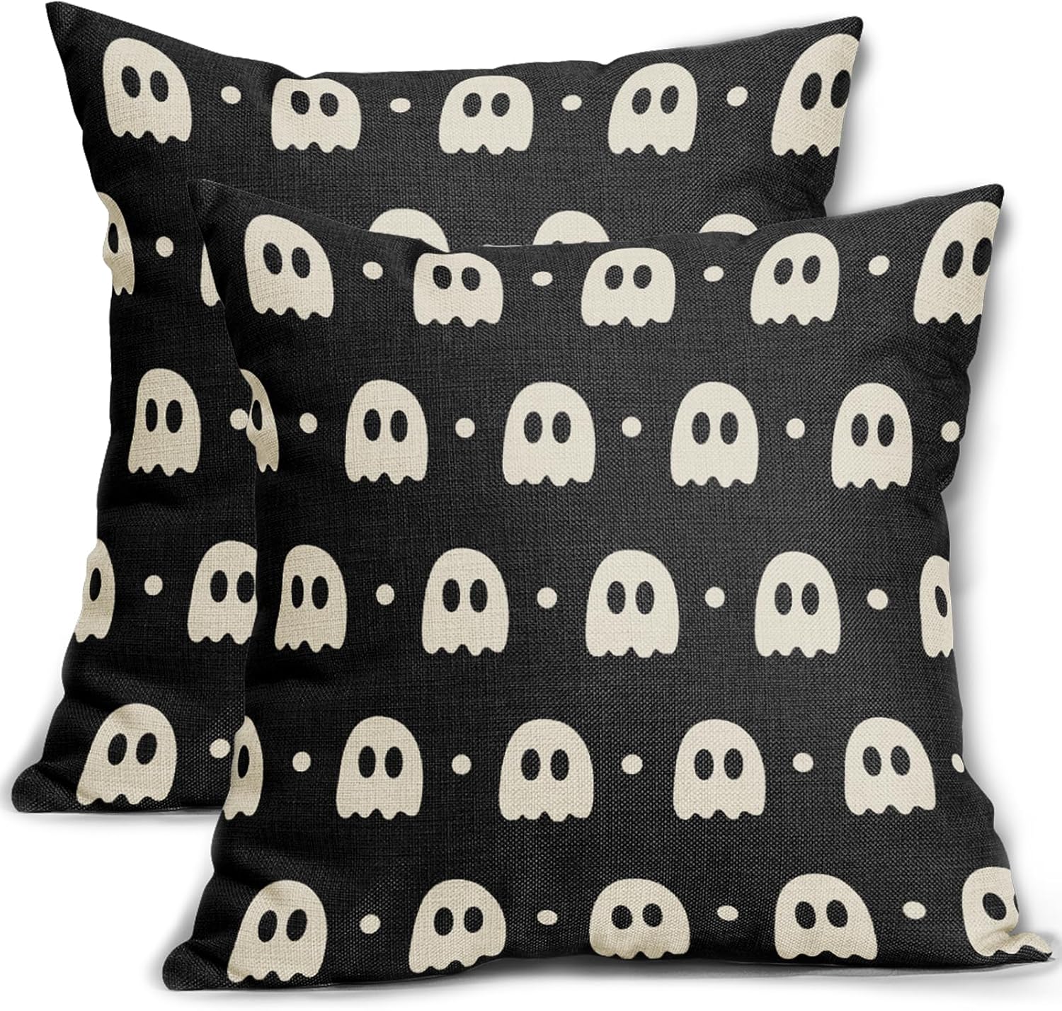 Juego de 2 fundas de almohada de fantasma negro y beige de 18 x 18 pulgadas  18.0 x 18.0 in., bonitas fundas de almohada decorativas de lino de