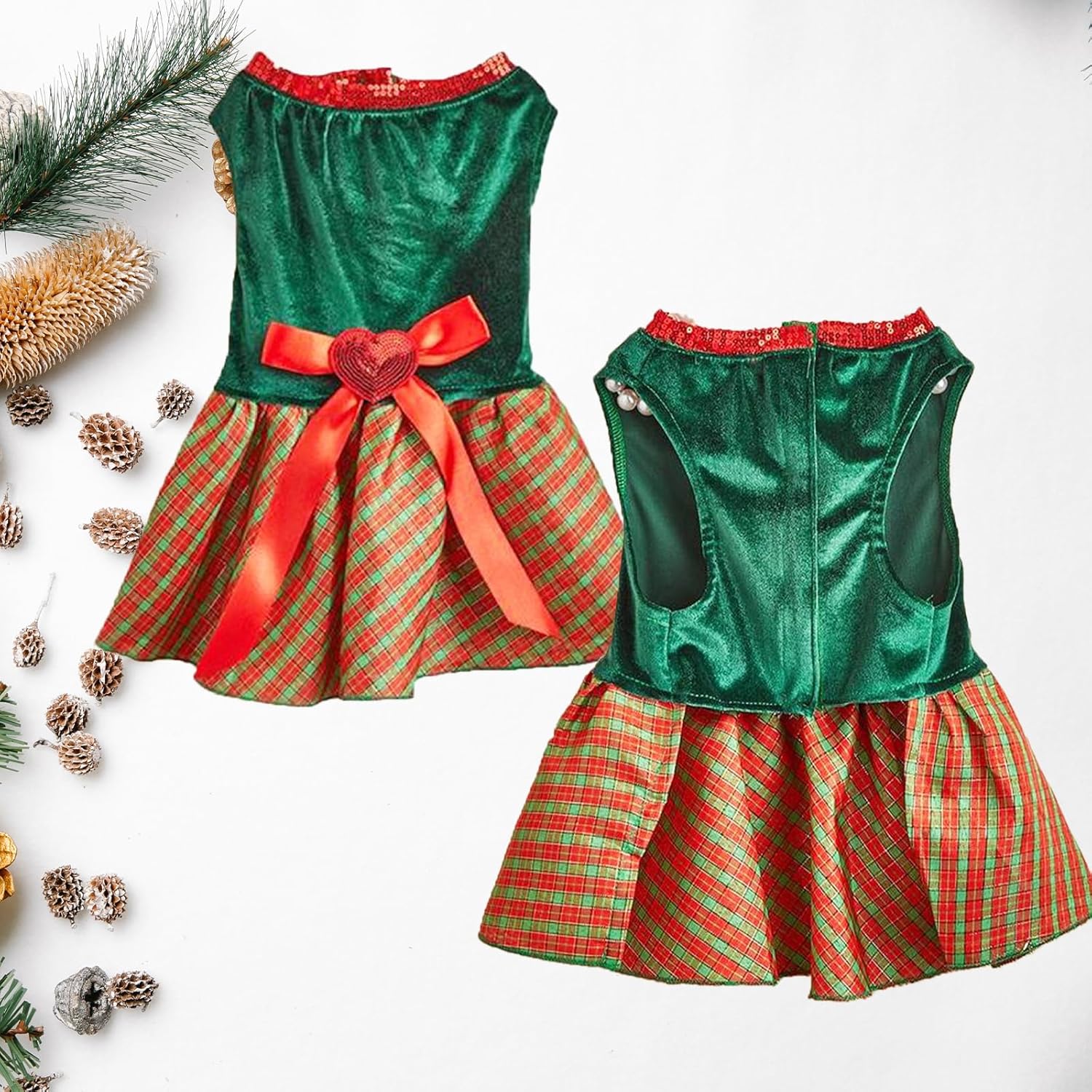 Vestido de Navidad para perro, disfraz de perro a cuadros con lazo, ligero rojoverde, disfraz de perrito ropa para mascotas, ropa para gatos, fiesta