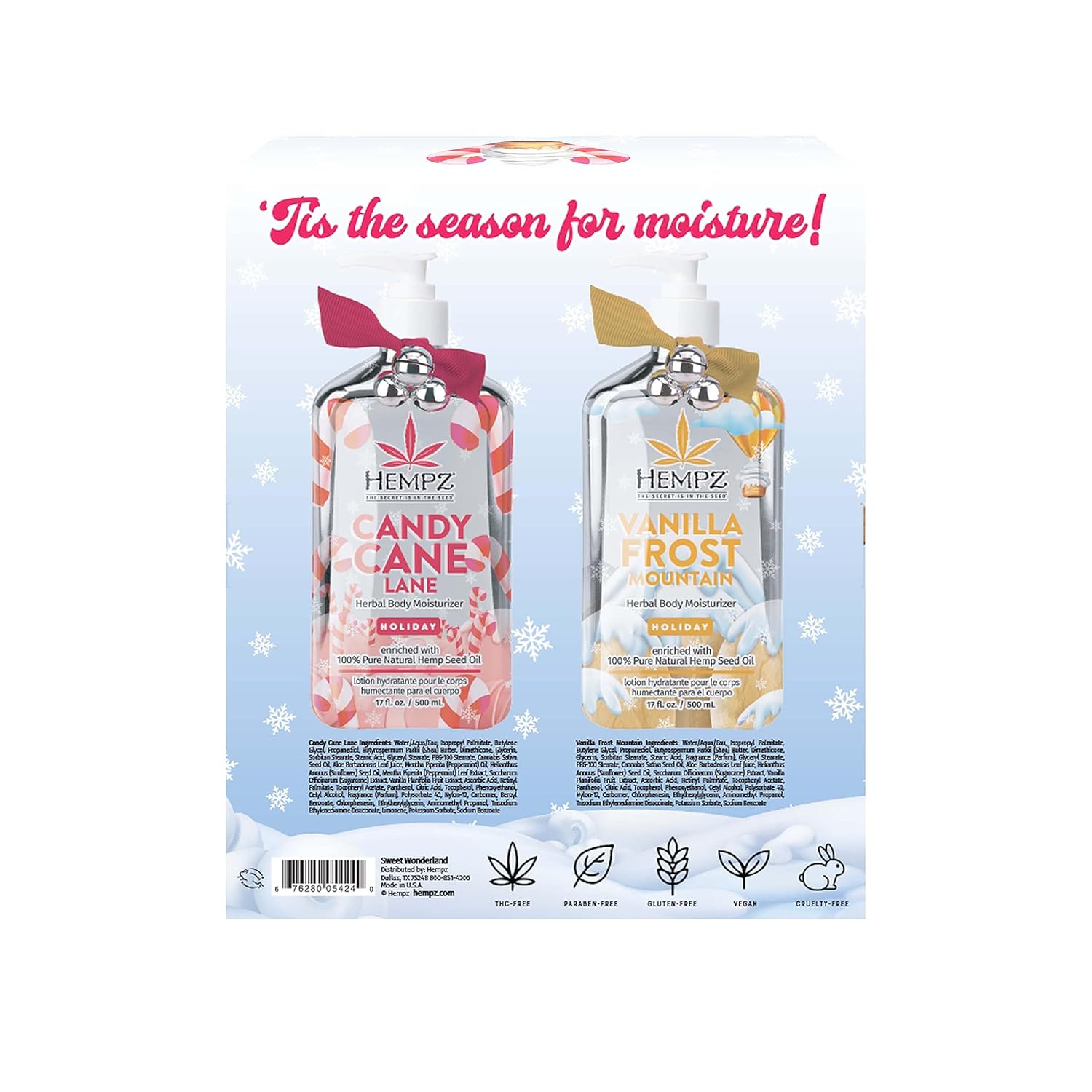 Hempz Sweet Wonderland Candy Cane Lane (17 onzas) y Vanilla Frost Mountain (17 onzas) loción hidratante corporal set de regalo  Crema festiva para