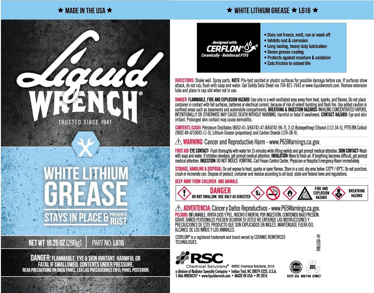 Liquid Wrench Grasa de litio, color blanco  8 oz, Blanco
