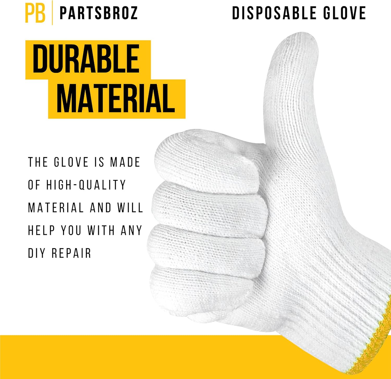 PartsBroz Comfort-Fit Cotton Work Gloves  Breathable & Reusable  One Size Fits Most  1 Pair