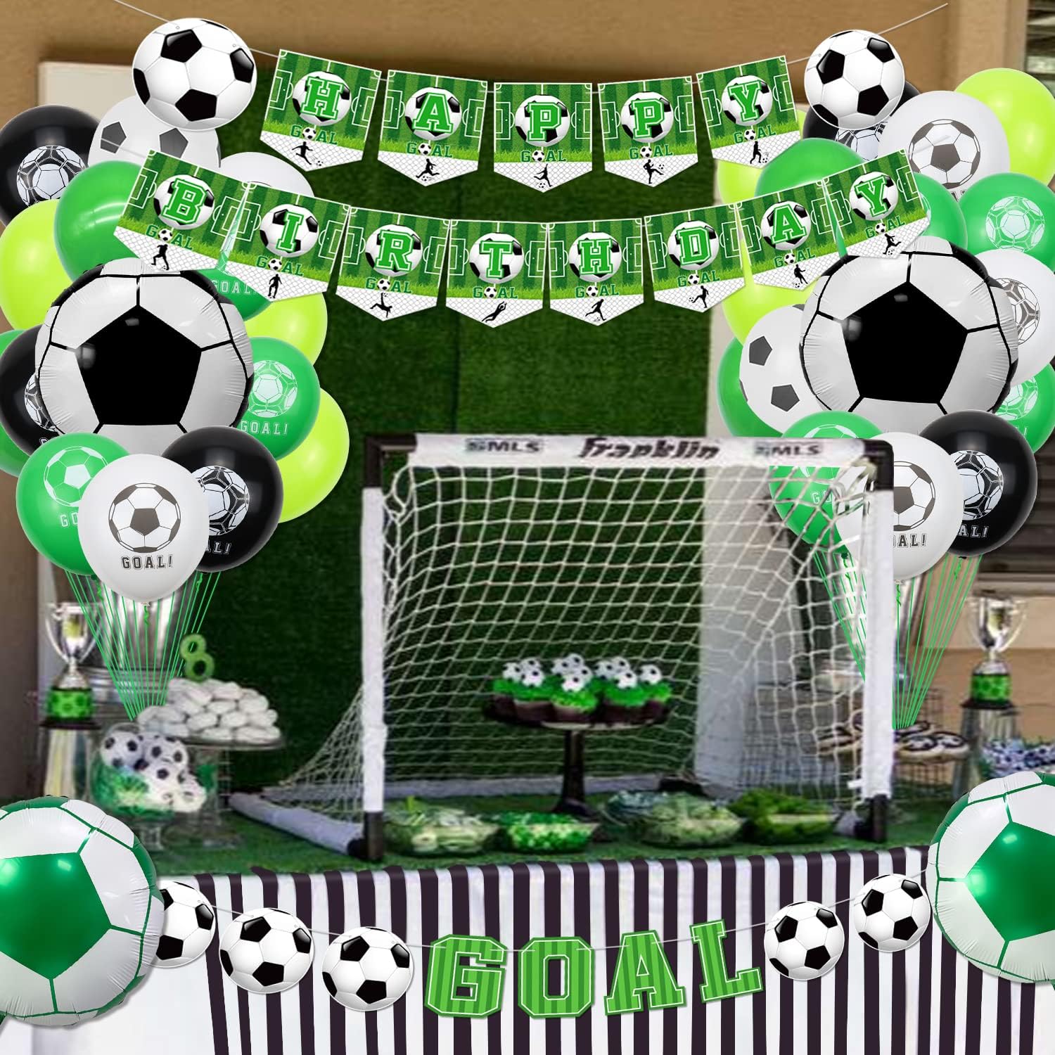 Suministros para fiesta de cumpleaños de fútbol, incluye pancarta de feliz cumpleaños, bolsas de recuerdo de fútbol, pulseras de silicona para
