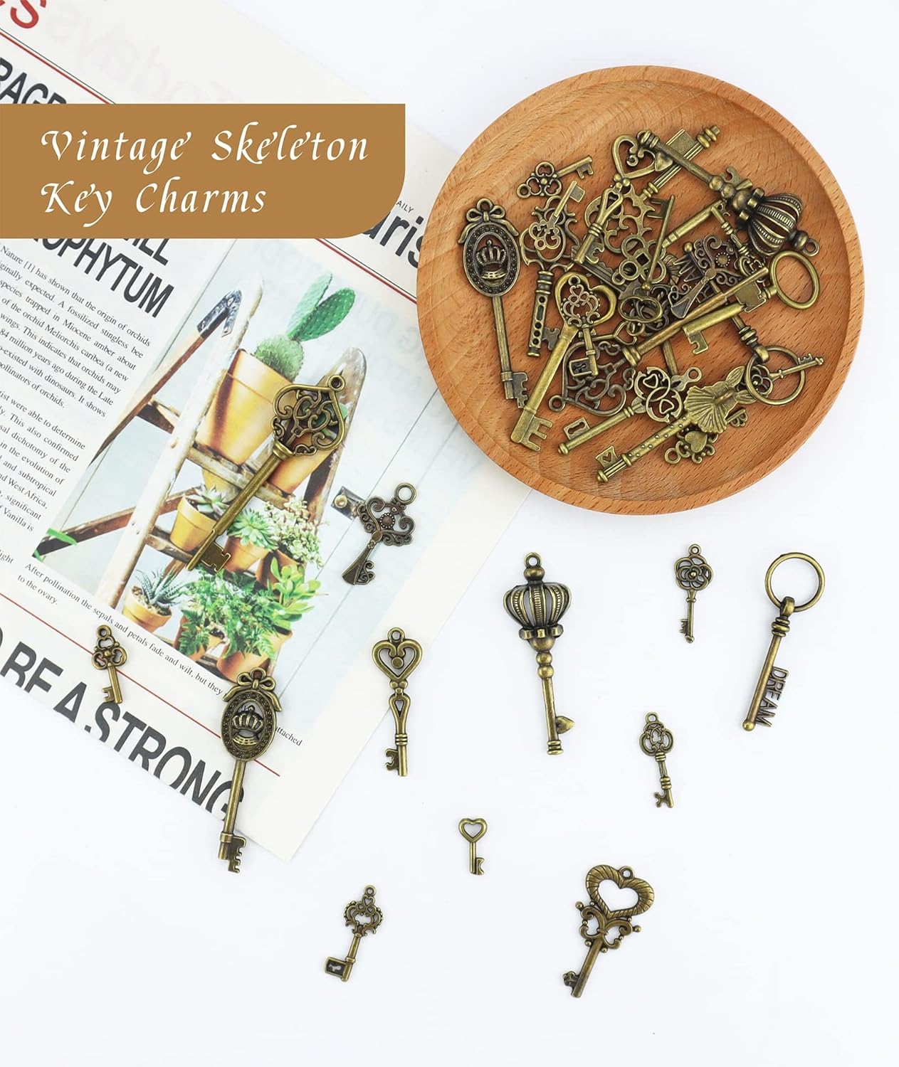 JIALEEY Dijes para llaves de esqueleto vintage, 23 tipos de 46 dijes de bronce antiguo para collares, colgantes, suministros de fabricación de