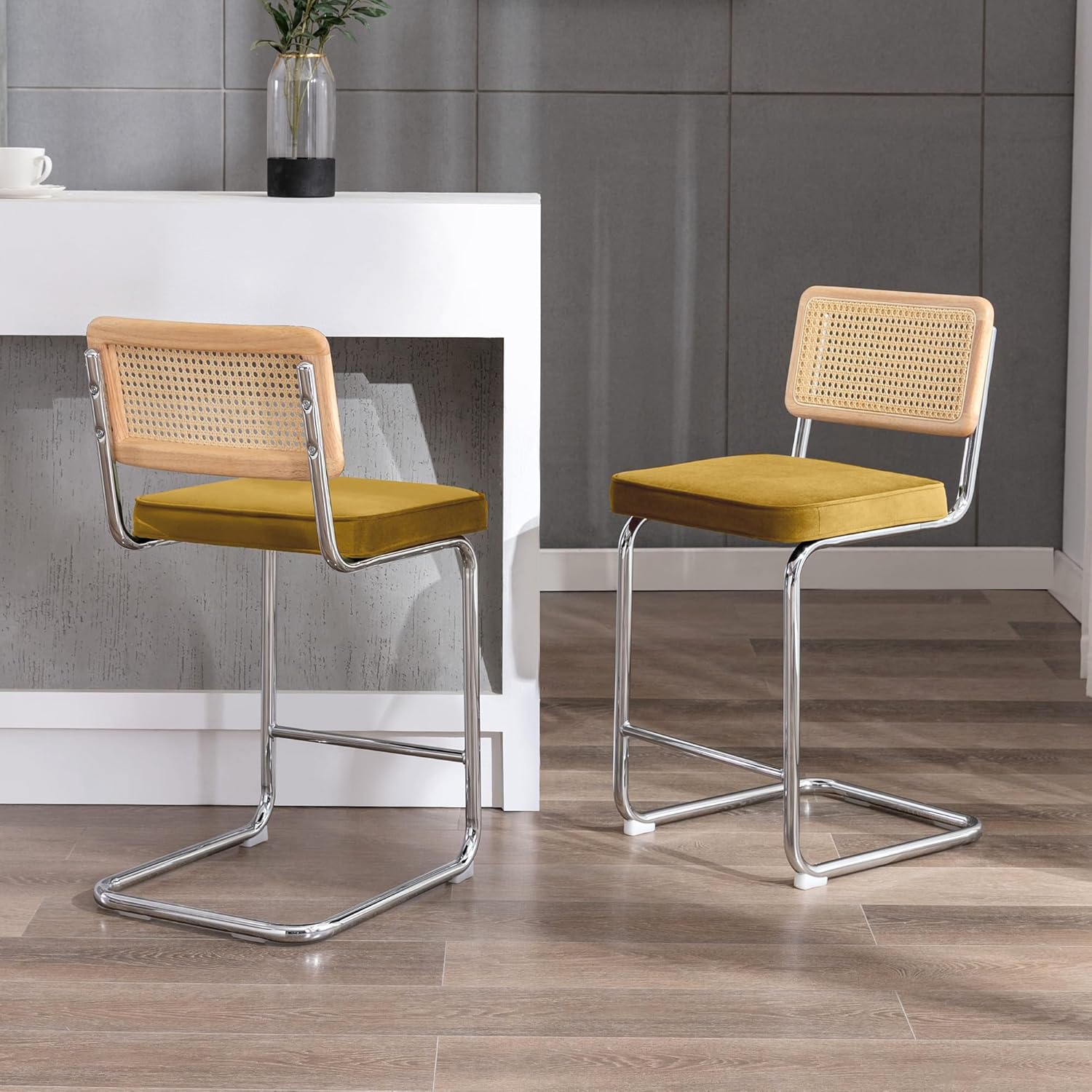 Zesthouse Juego de 2 taburetes de altura de mostrador, taburetes de bar modernos de 24 pulgadas, sillas de mostrador de diseño voladizo de mediados
