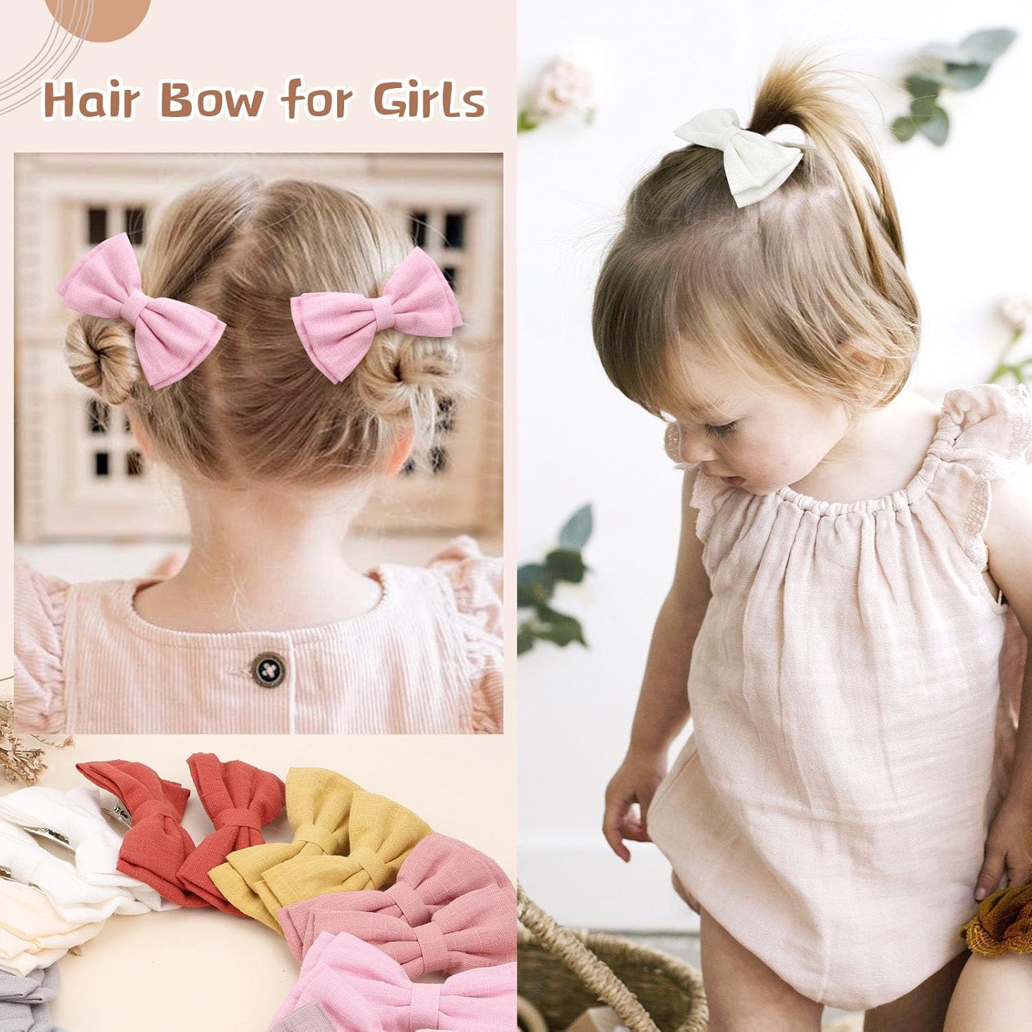 Oaoleer – 20 lazos para el pelo de 3.5 pulgadas para bebés, lazos de lino neutro, lazos dobles para cola de caballo, accesorios para bebés, niños