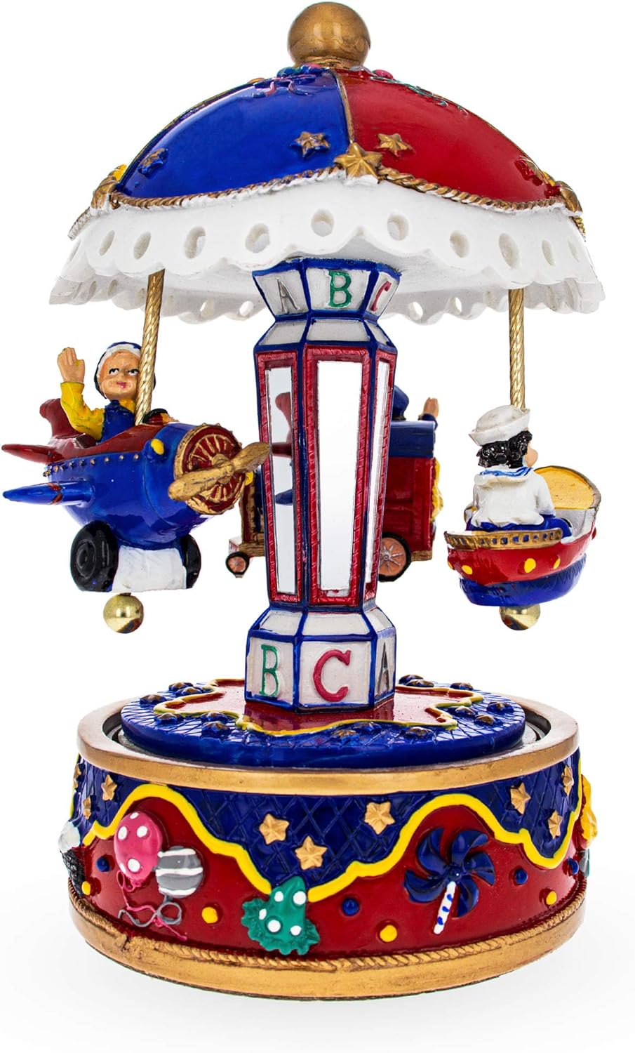 Carrusel de transporte caprichoso figura musical con avión, barco y tren