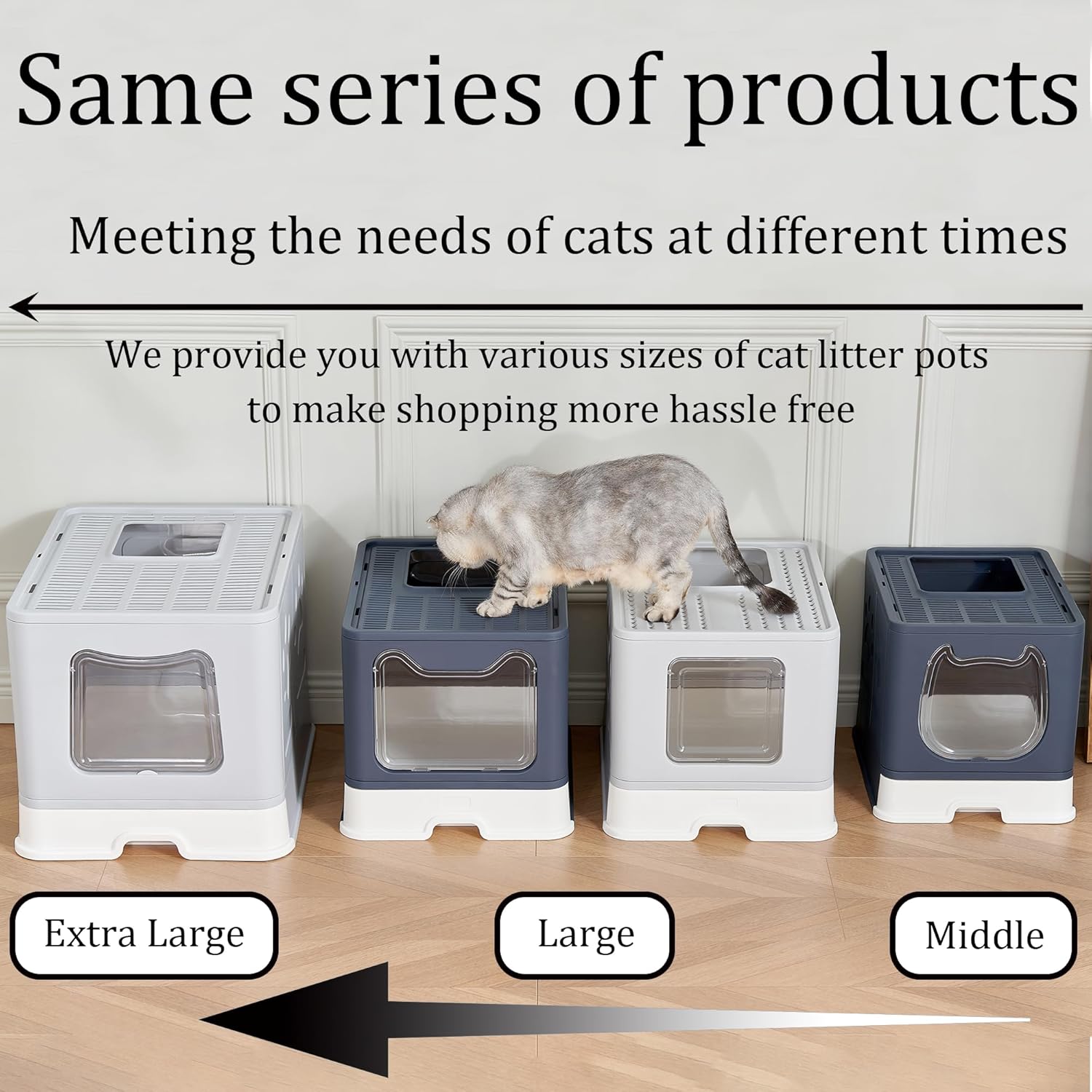Caja de arena extragrande para gatos plegable con tapa cubierta, entrada superior cerrada, inodoro grande para gatos grandes con cuchara, bandeja de