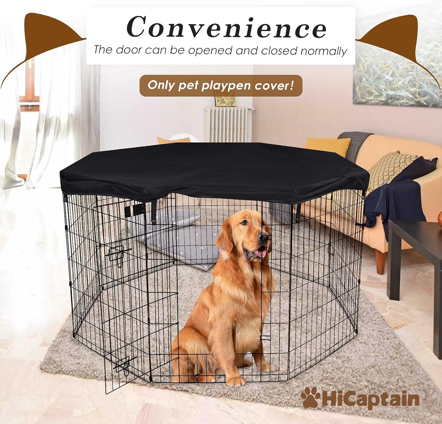 HiCaptain Cubierta superior para corralito de mascotas para uso en interiores y exteriores, a prueba de escapes y protector de parasol para corrales
