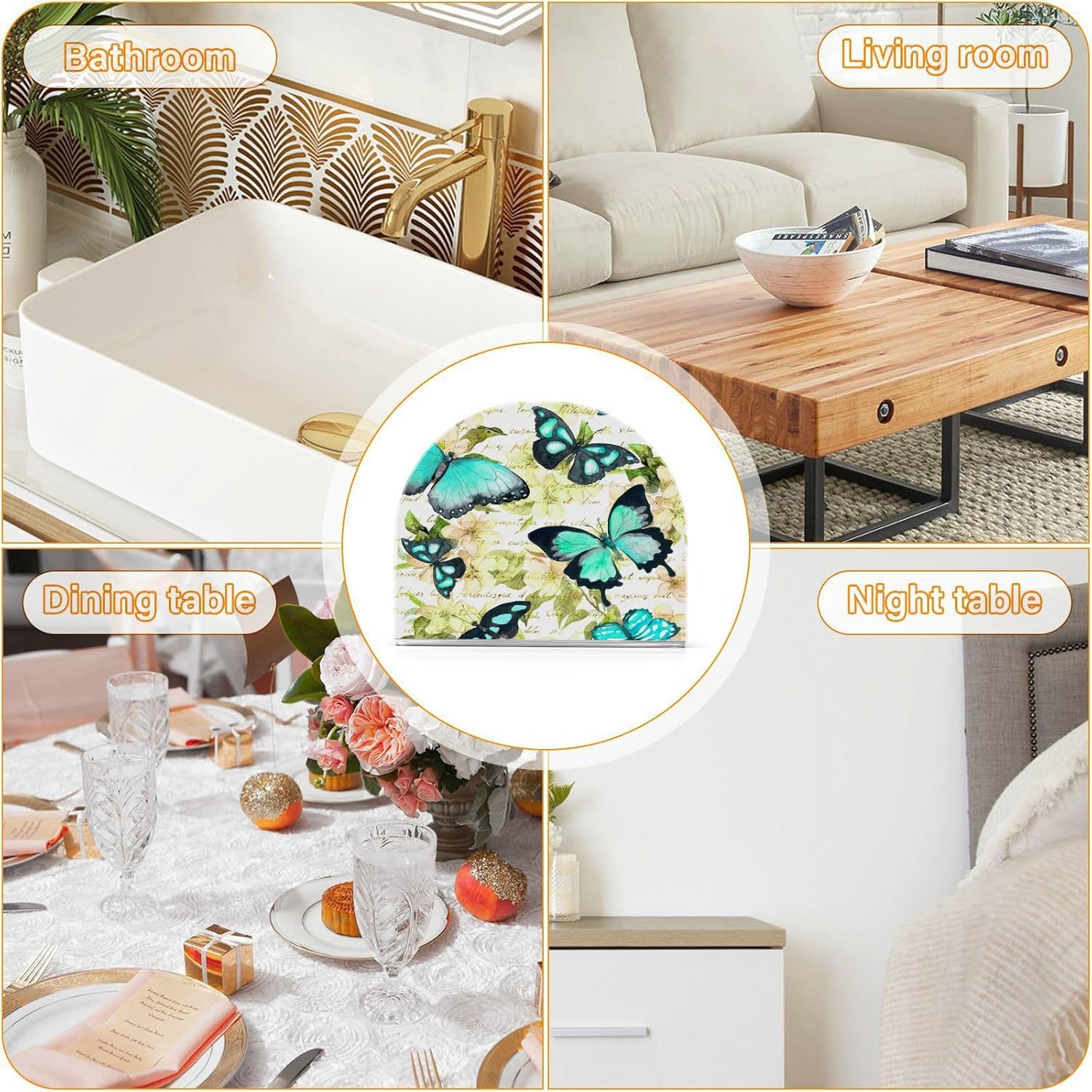 Servilletero de flores y mariposas para mesa, dispensador independiente de pañuelos, dispensador de servilletas acrílicas para encimera del hogar,