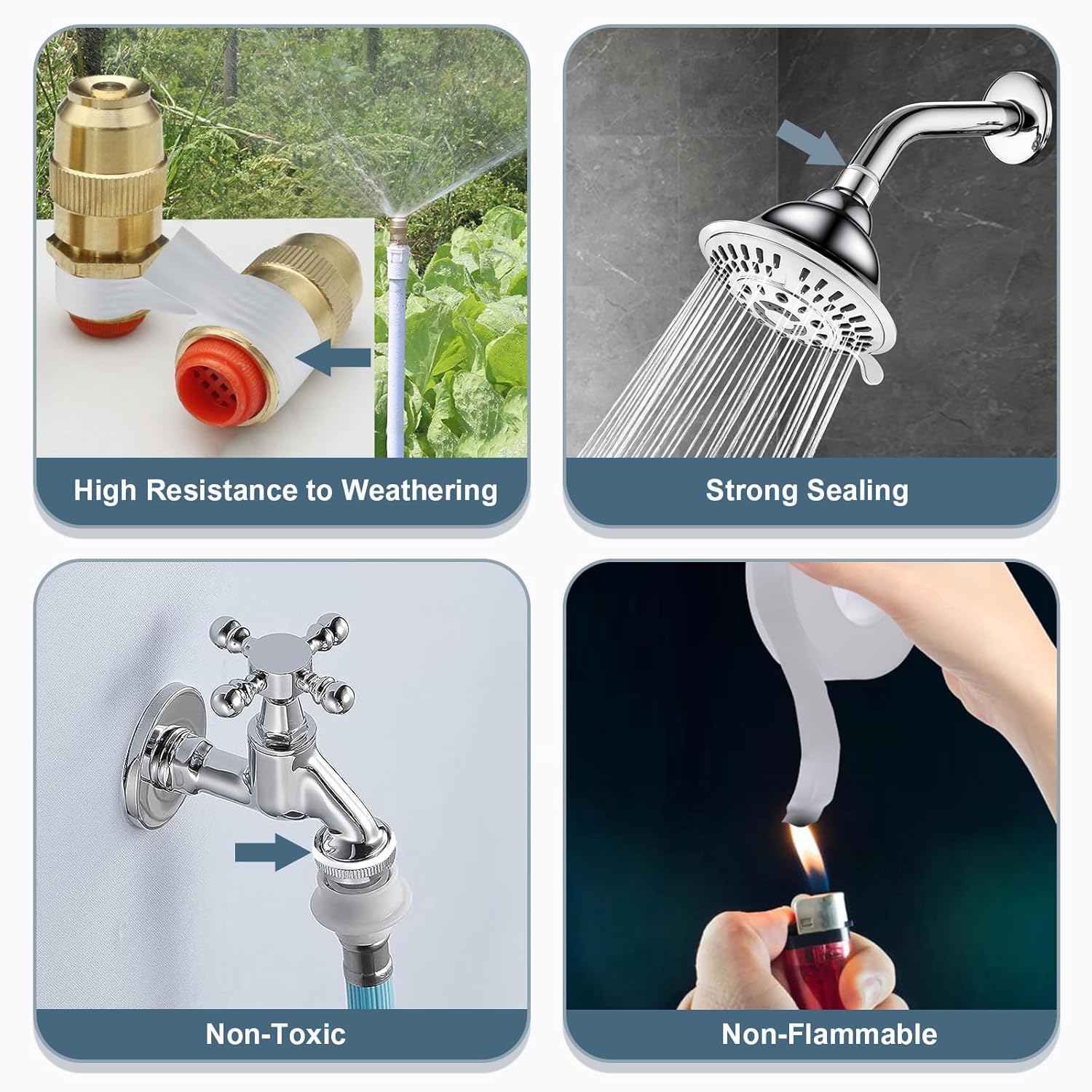 BRIGHT SHOWERS Cinta de teflón para fontaneros de PTFE, cinta de rosca selladora de agua de PTFE, cinta de plomería para cabezales de ducha y