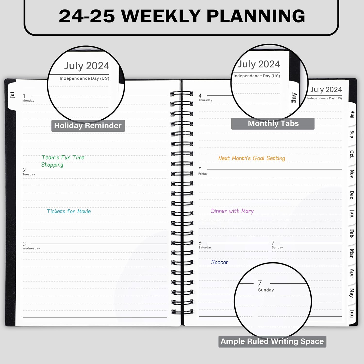 Agenda académica 2024-2025  Agenda semanal y mensual 2024-2025, julio 2024  junio 2025, planificador calendario, 6.4 x 8.5 pulgadas con cubierta