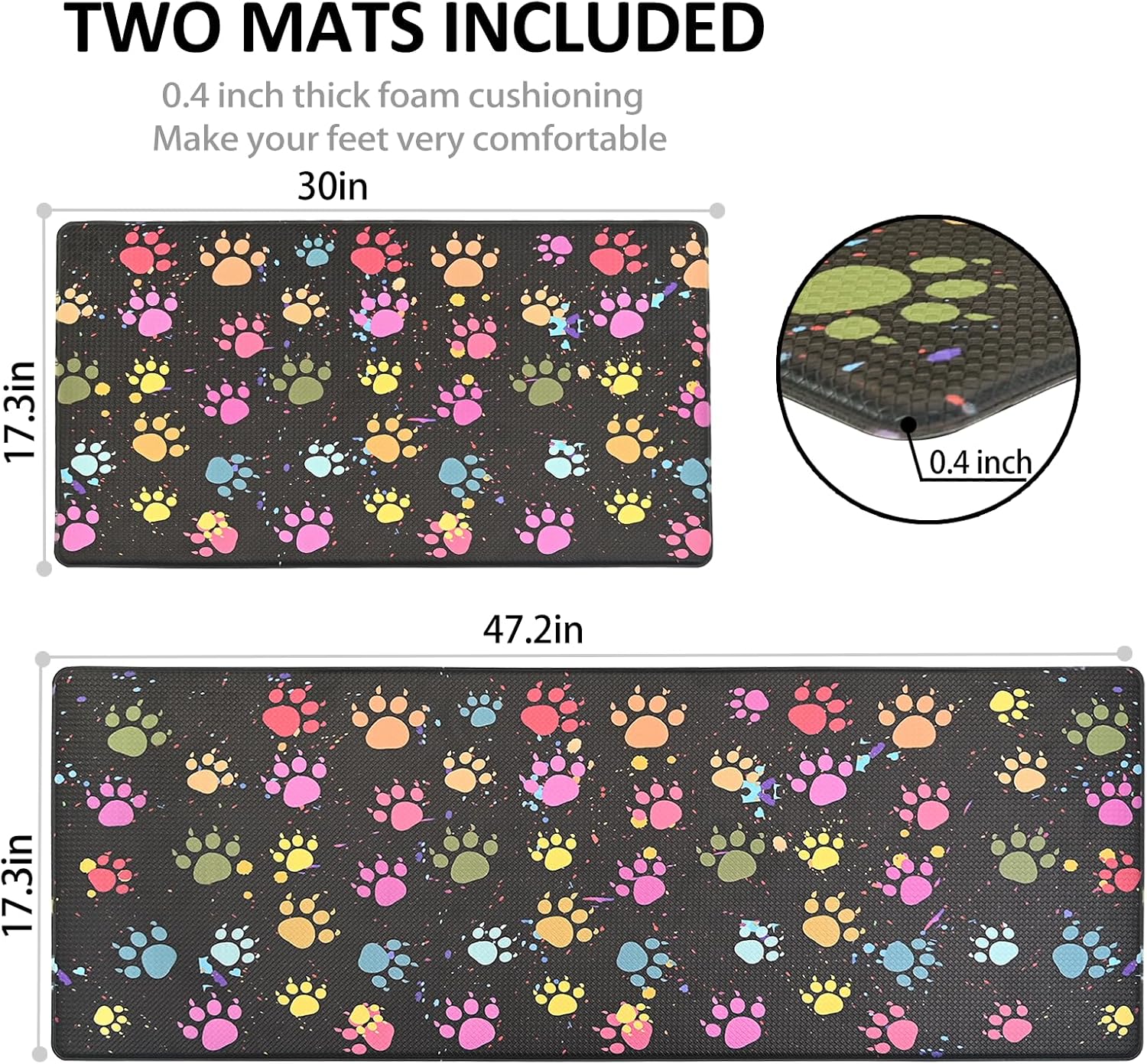 HOMELEPHANT Puppy Paws – Tapete de cocina 2 piezas acolchado antifatiga, impermeable, antideslizante, ergonómico, cómodo, tapete de pie para cocina,