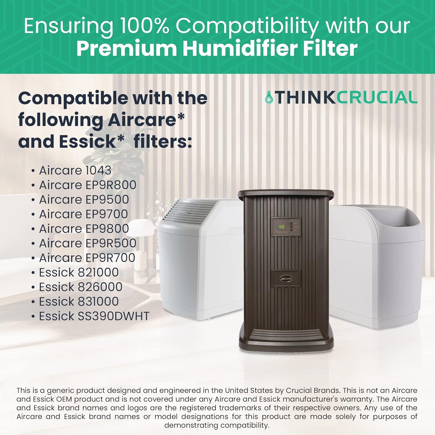 Think Crucial – Filtros de mecha de papel humidificador de repuesto -Compatible con Aircare Parte # 1043 y modelos EP9500, EP9700, EP9800, EP9R500,