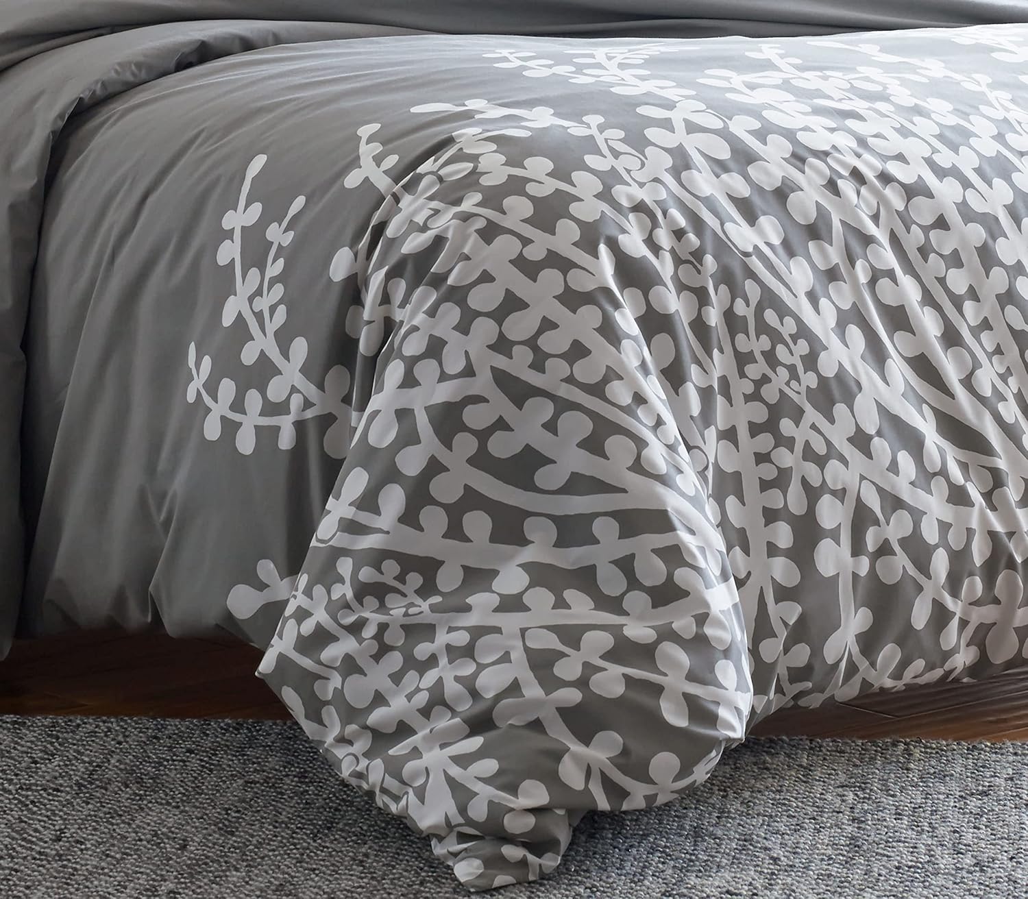 City Scene – Juego de edredón Queen, ropa de cama de algodón con fundas a juego, decoración moderna del hogar (ramas grises, Queen)