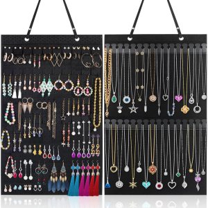 shynek Paquete de 2 organizadores colgantes para joyas, incluye soporte para collares y aretes organizador para collares, aretes, pulseras y shynek Paquete de 2 organizadores colgantes para joyas, incluye soporte para collares y aretes organizador para collares, aretes, pulseras y