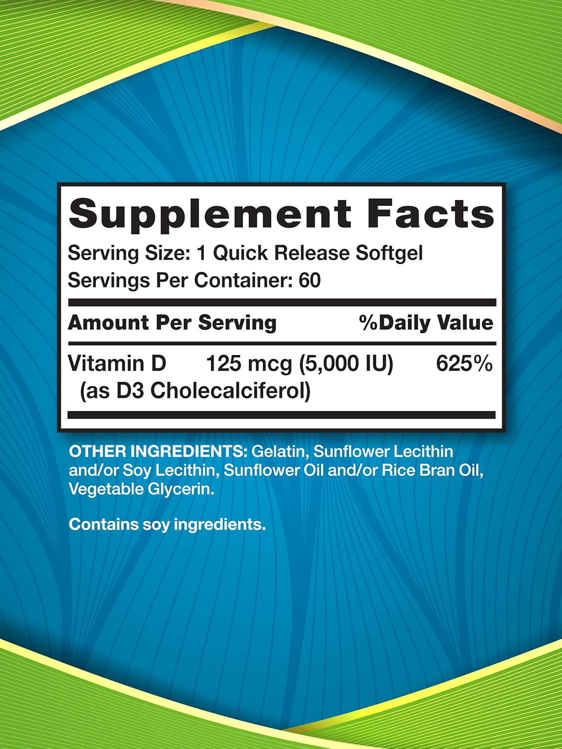 Nature’s Truth Vitamina liposomal D3  5000 UI  60 cápsulas blandas  Suplemento sin OMG y sin gluten