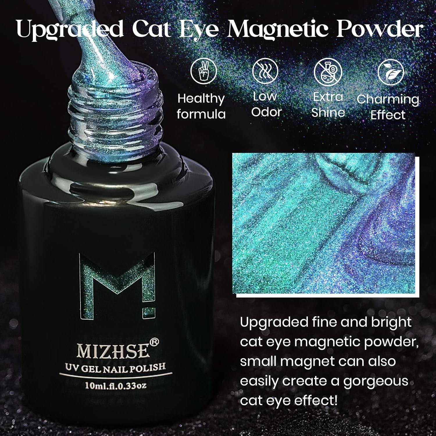 MIZHSE Chameleon – Esmalte de gel 9D de ojo de gato, 0.3 onzas líquidas, gel magnético holográfico de ojo de gato, galaxia holográfica, juego de