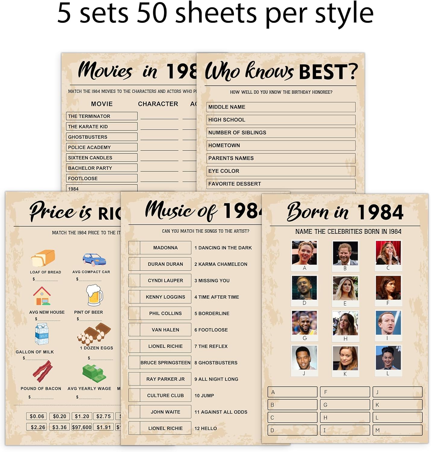 Juegos de fiesta de cumpleaños número 40, paquete de juegos nacidos en 1983, juego de 5 actividades para 10 invitados, suministros de fiesta de