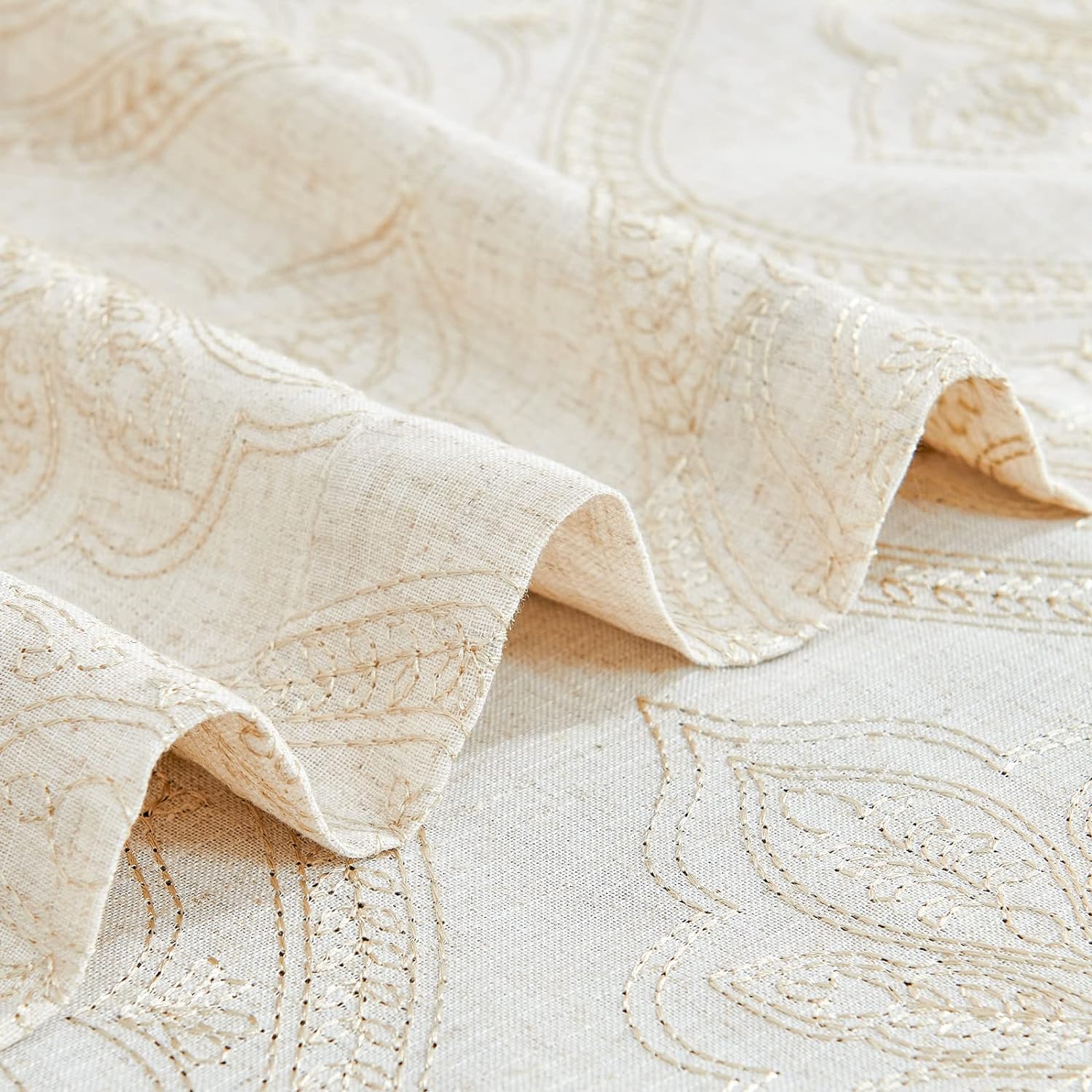 Jinchan – Cortinas de lino con textura para sala, diseño bordado para ventana, privacidad, juego para ventana, para dormitorio, con ojales en la