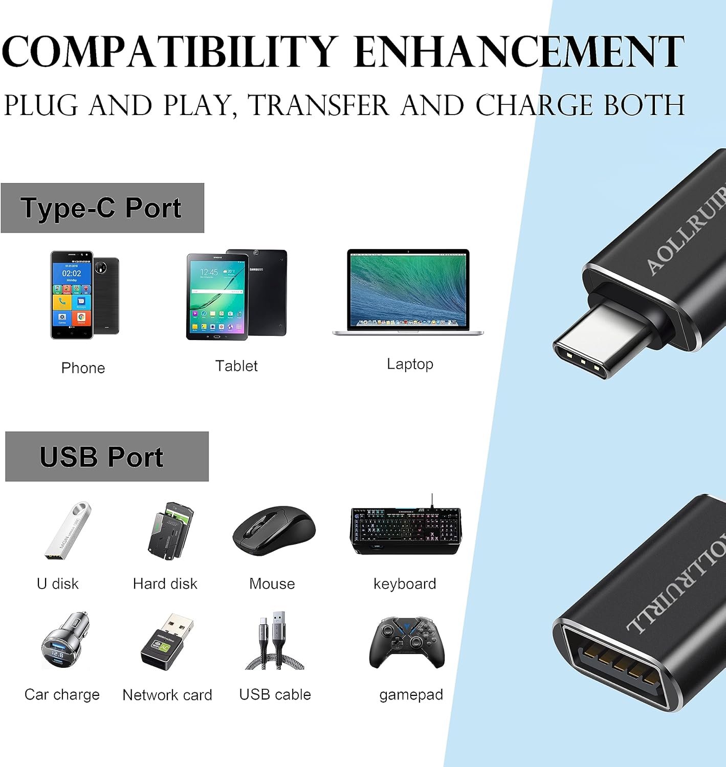 Paquete de 6 Adaptador USB C a USB (paquete de 3) y adaptador USB a USB C (paquete de 3) carcasa de aluminio Transferencia de datos SuperSpeed y