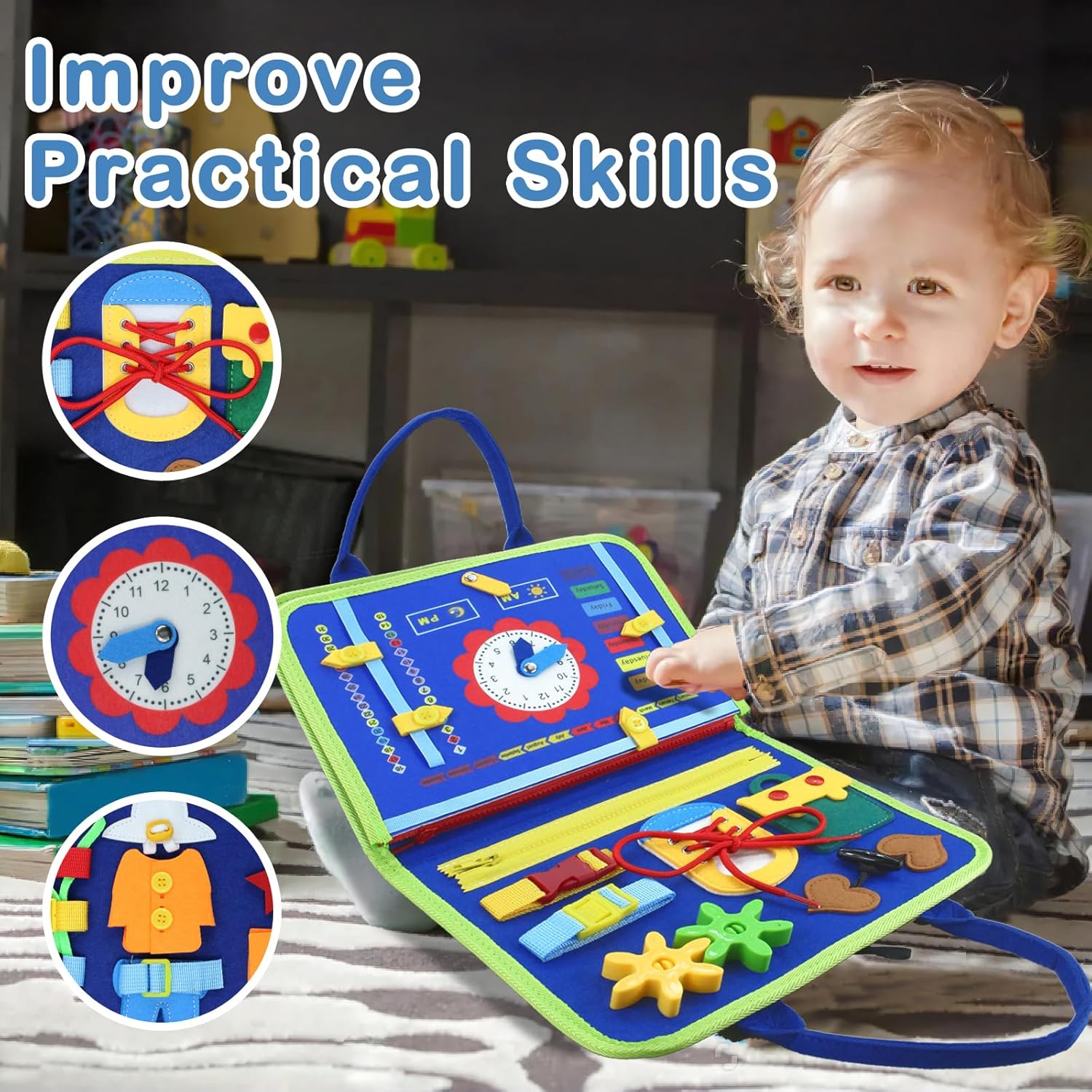 Hi-Tech Busy Book Toys Montessori – Libro sensorial para niños pequeños de 1, 2, 3, 4, 5 años, tablero de actividades educativas de aprendizaje