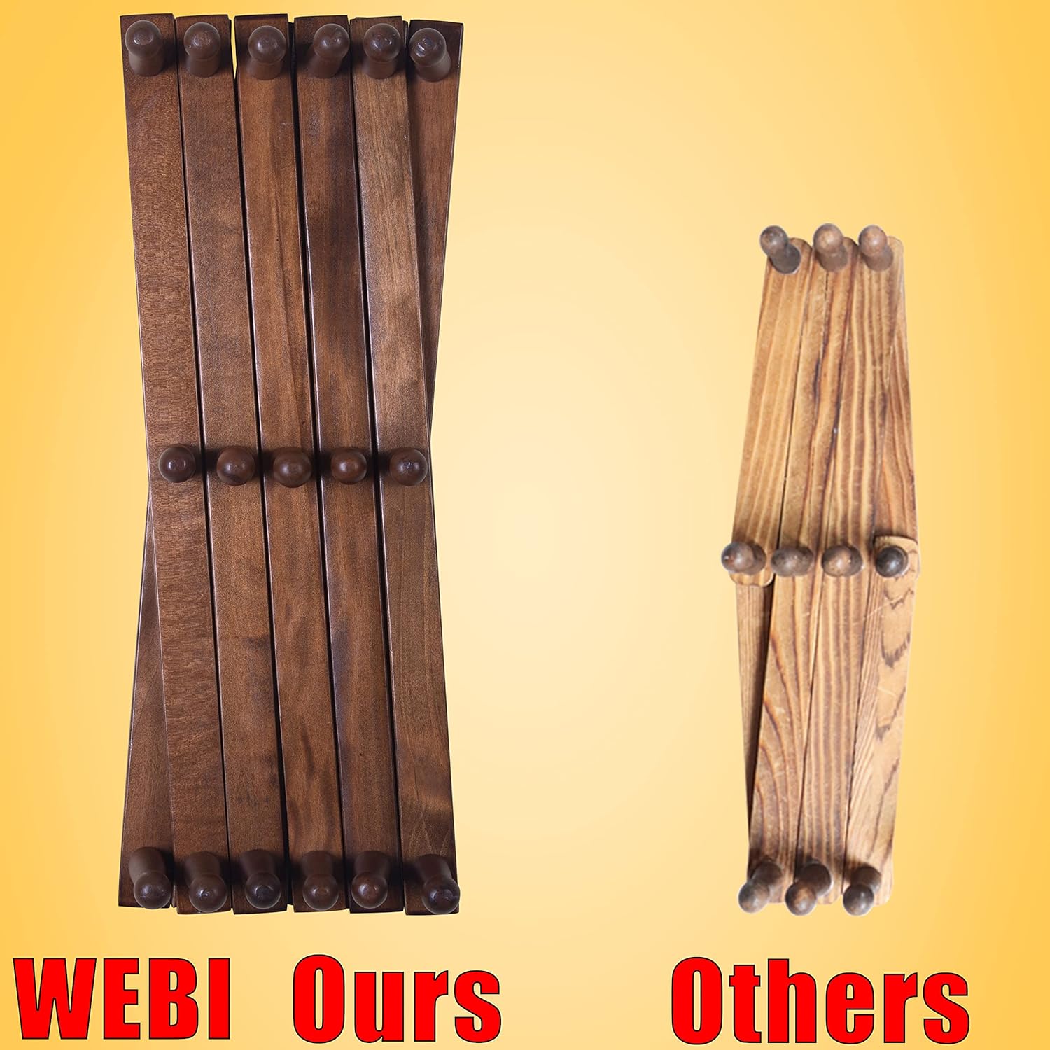 WEBI Perchero de pared de acordeón para pared, perchero expandible de madera, estante de pared de acordeón para sombreros, gorras, tazas de café, 14