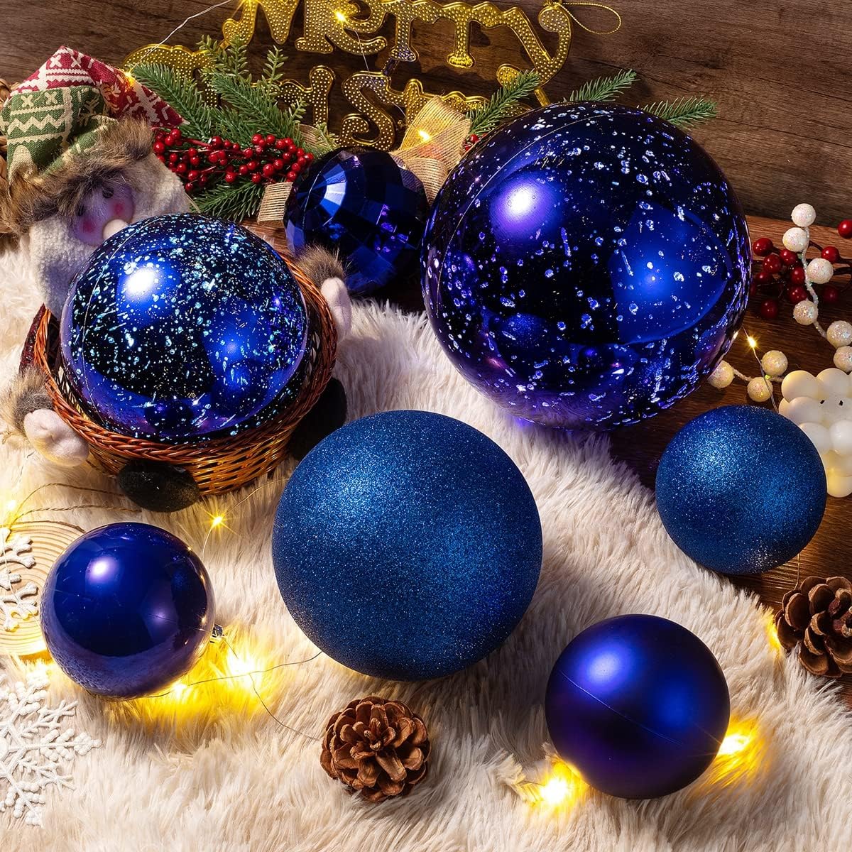 1 adornos de bola de Navidad, color azul marino, gigante, inastillable, decorativos, para decoración de fiestas de vacaciones (20 cm-8 pulgadas)