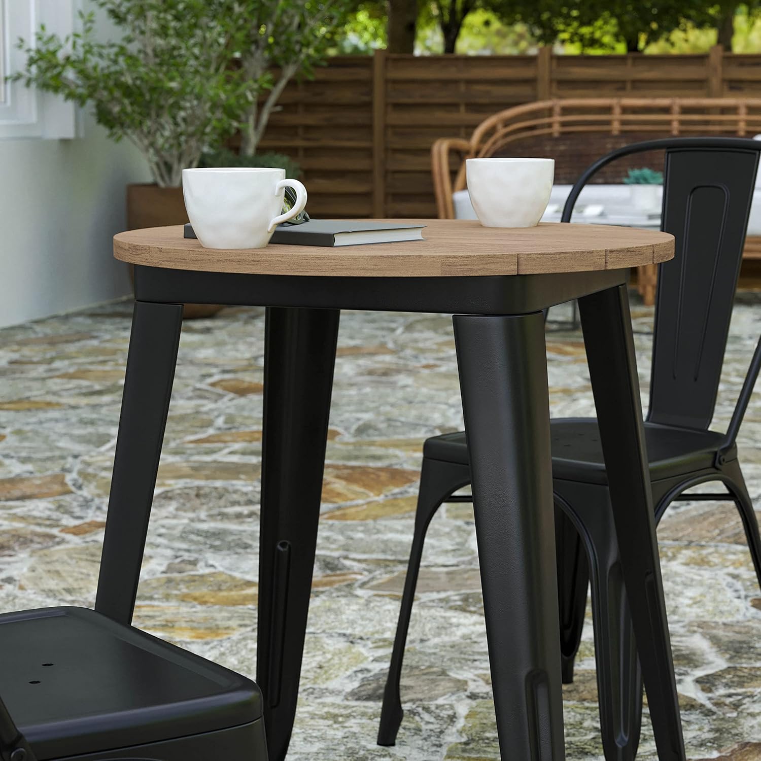 Merrick Lane Dryden – Mesa de comedor con altura de barra para exteriores, parte superior de poliresina para todo tipo de clima con base de acero,