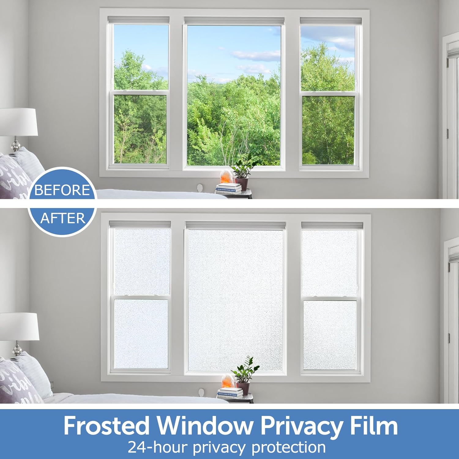 HIDBEA Película de privacidad esmerilada para ventana, no adhesivas, adhesivos de vidrio estáticos, bloqueo solar y UV, control de calor,
