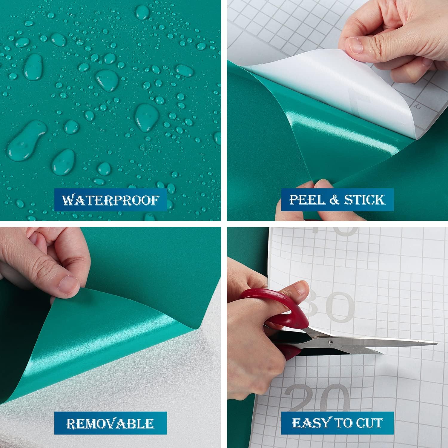FunStick Papel tapiz de 24 x 200 pulgadas, color verde azulado mate, papel de contacto autoadhesivo de color verde azulado, papel de pared de vinilo