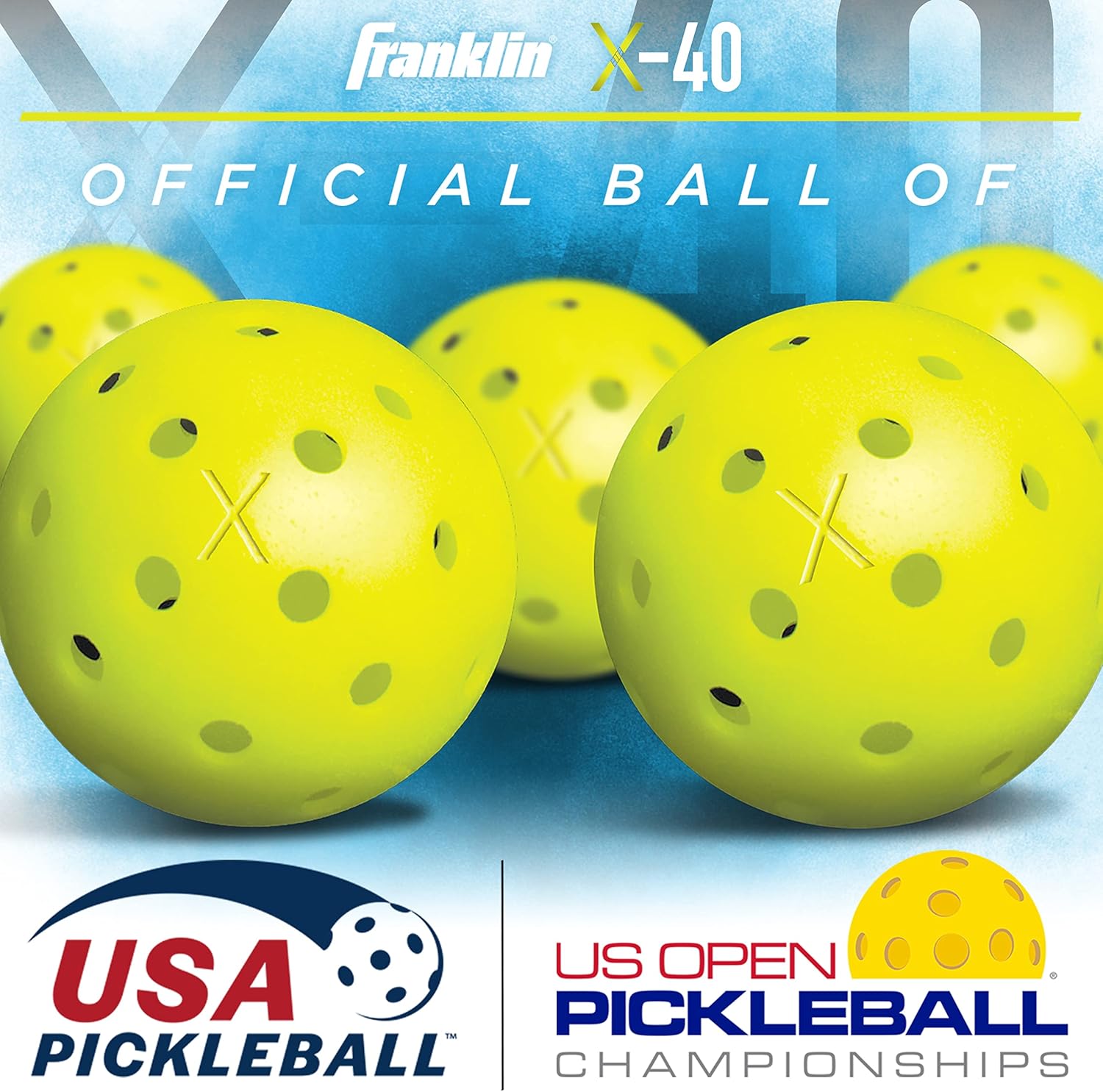 Franklin Sports Pelotas de pickleball para exteriores, bolas de pickleball X-40, aprobadas por Estados Unidos (USAPA), bola oficial del US Open Ball