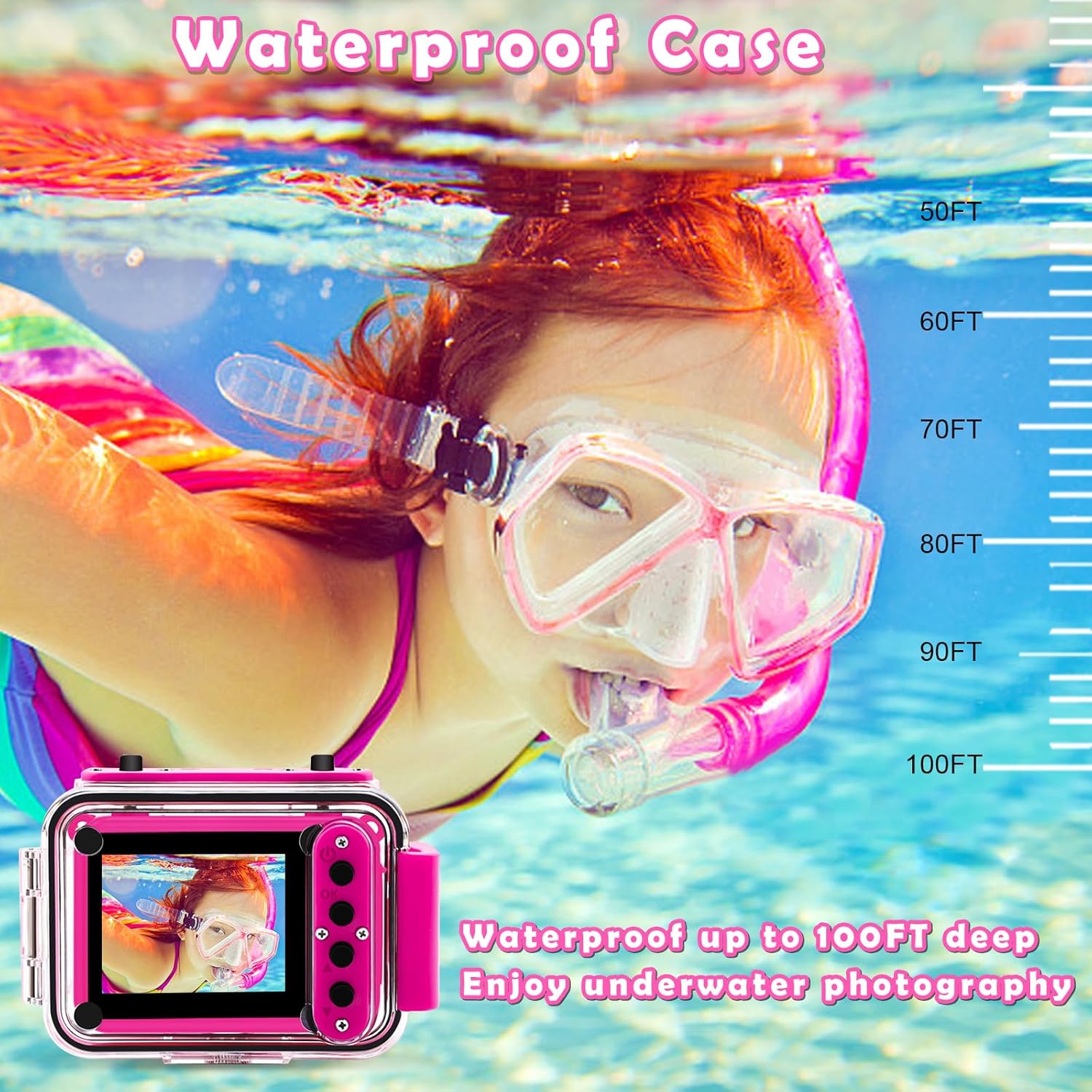 GKTZ Cámara para niños, 1080P HD digital impermeable para niños, cámara deportiva subacuática para exteriores con tarjeta SD de 32 GB, juguetes de